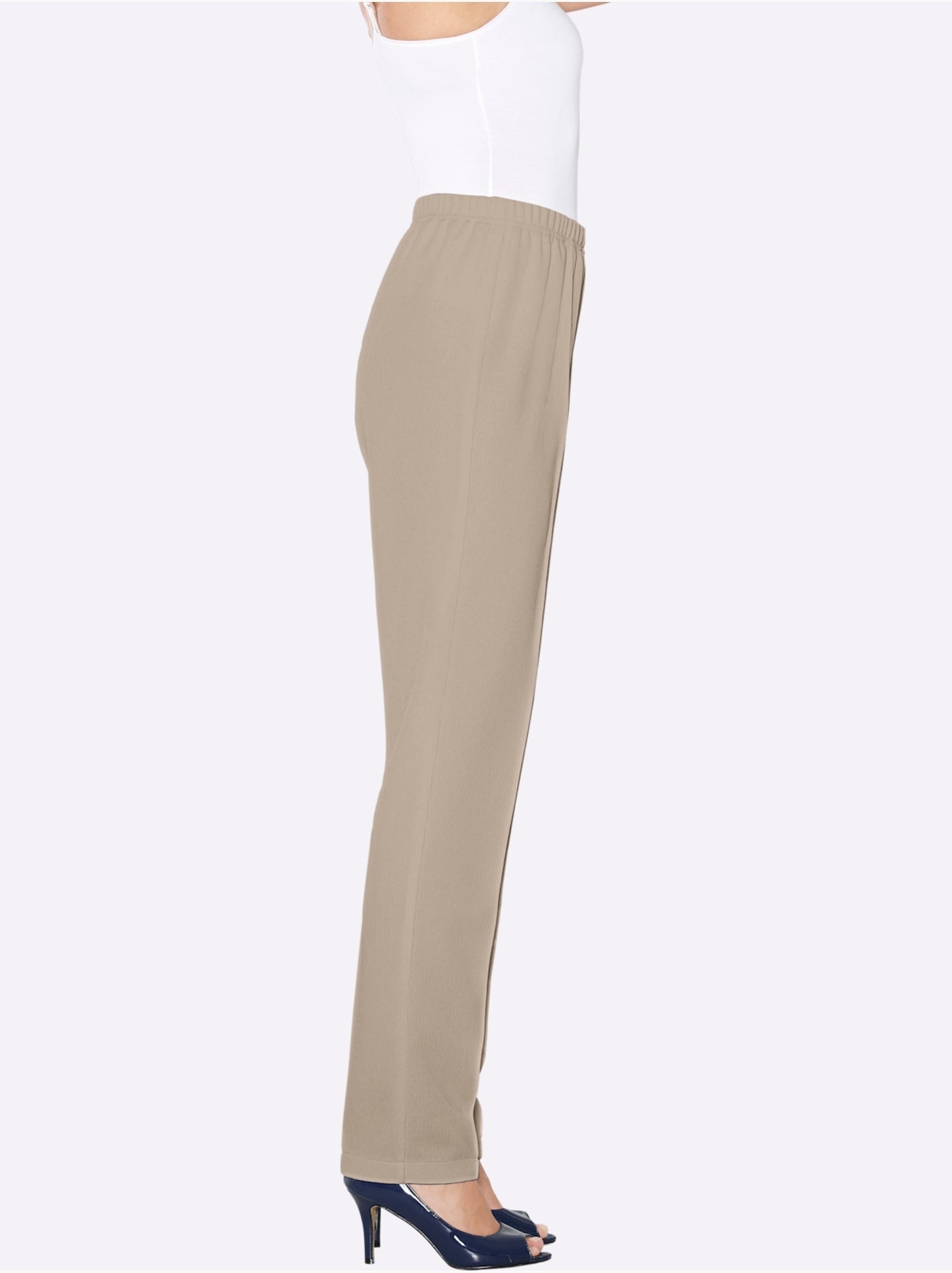 Pantalon à ceinture élastique avec plis et structure côtelée - taille standard - moda vilona - Beige