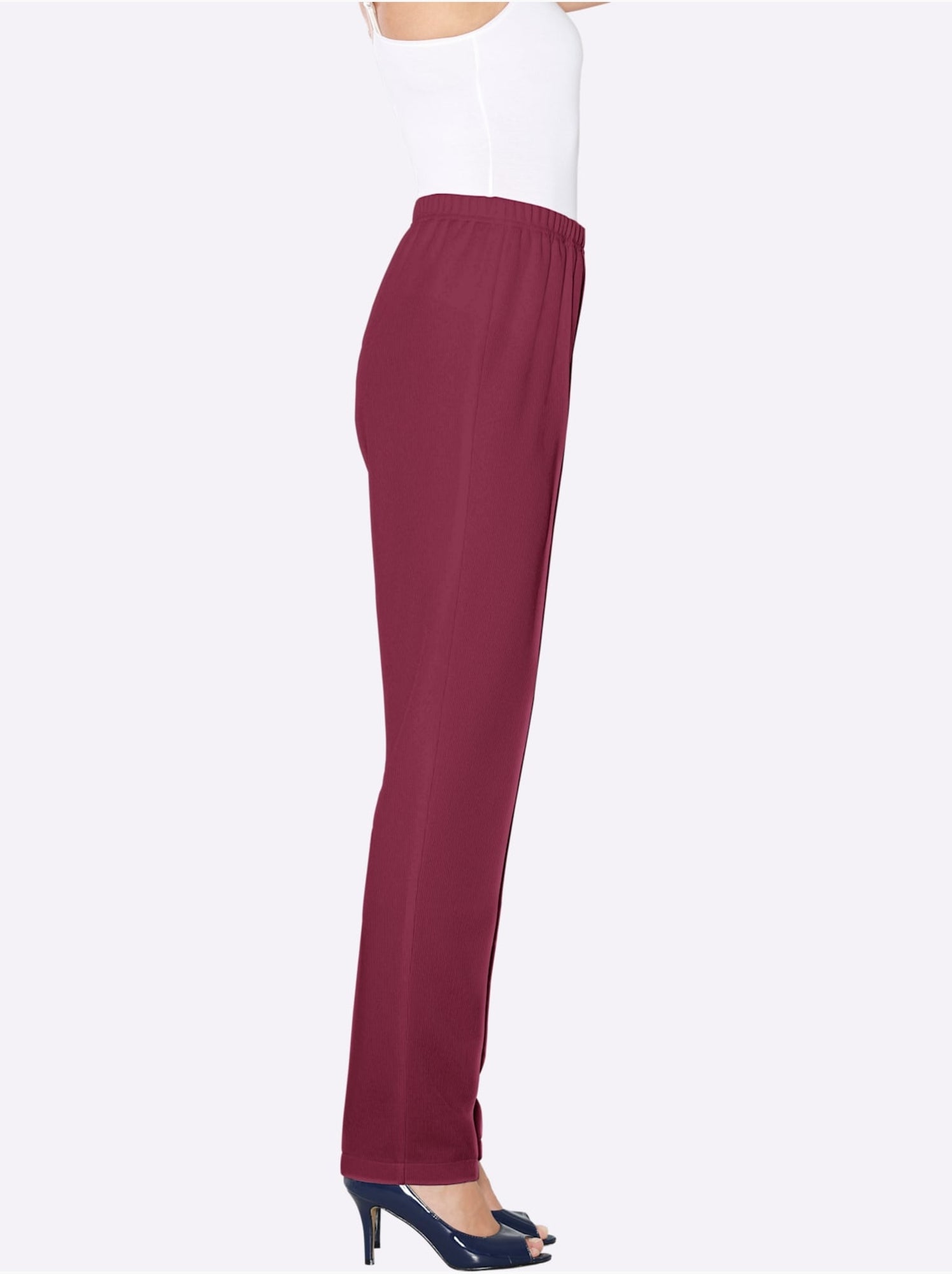 Pantalon à ceinture élastique avec plis et structure côtelée - taille standard - moda vilona - Bordeaux