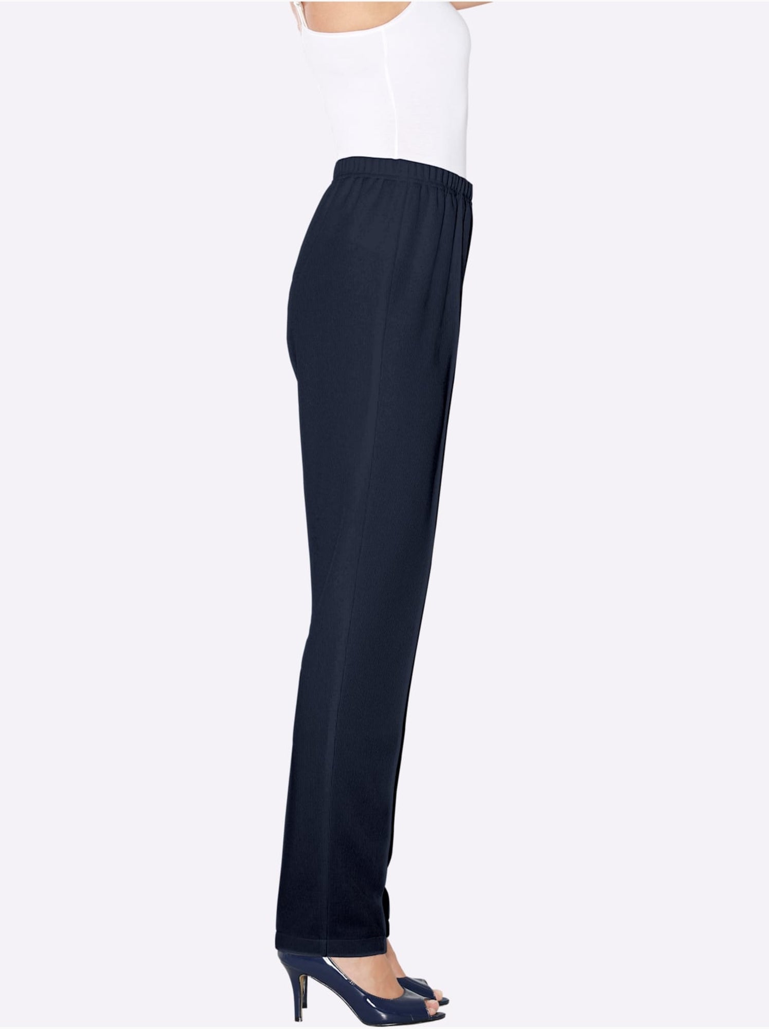 Pantalon à ceinture élastique avec plis et structure côtelée - taille standard - moda vilona - Bleu marine