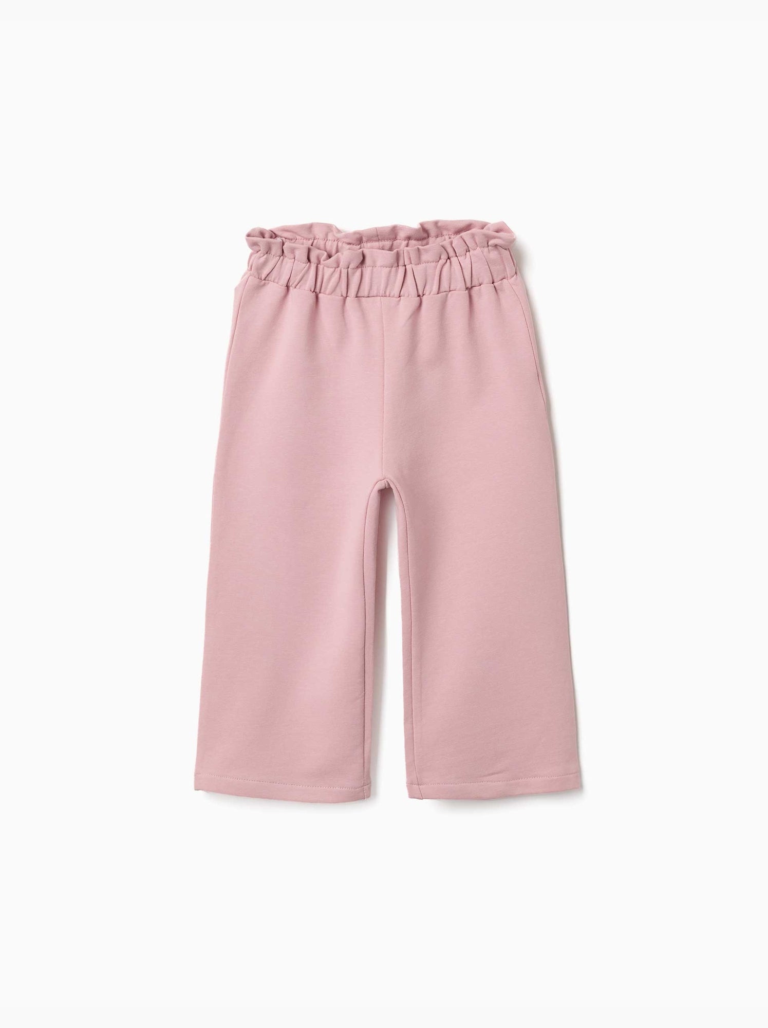 Pantalon à jambe large en molleton avec taille élastique - Rose clair