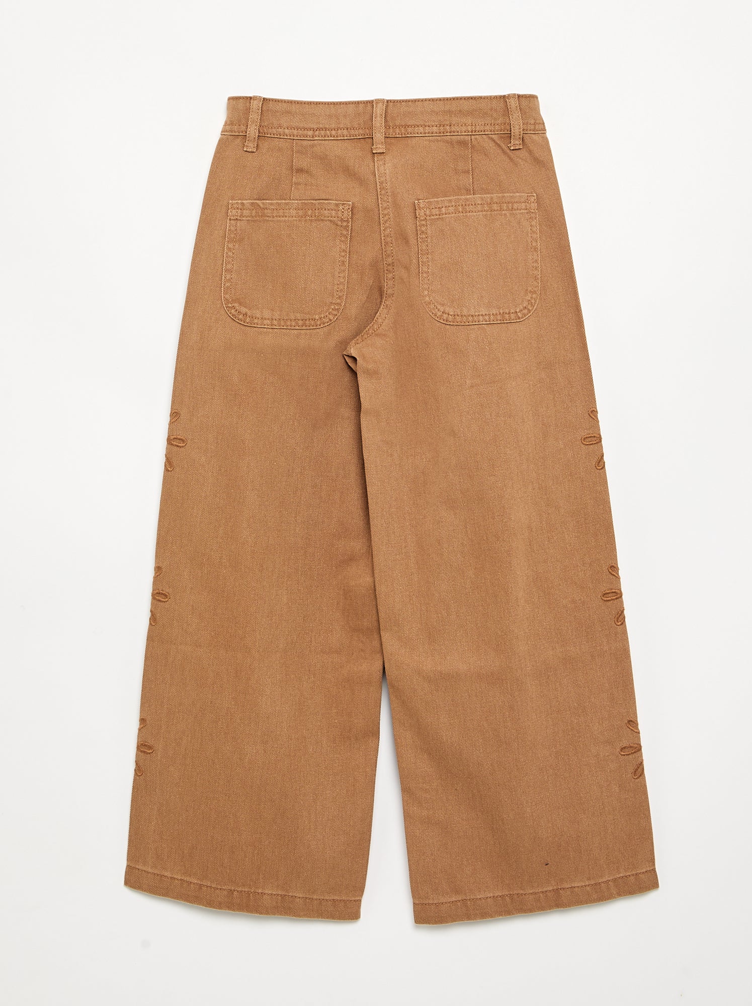Pantalon ample avec broderies 'fleurs' - Marron