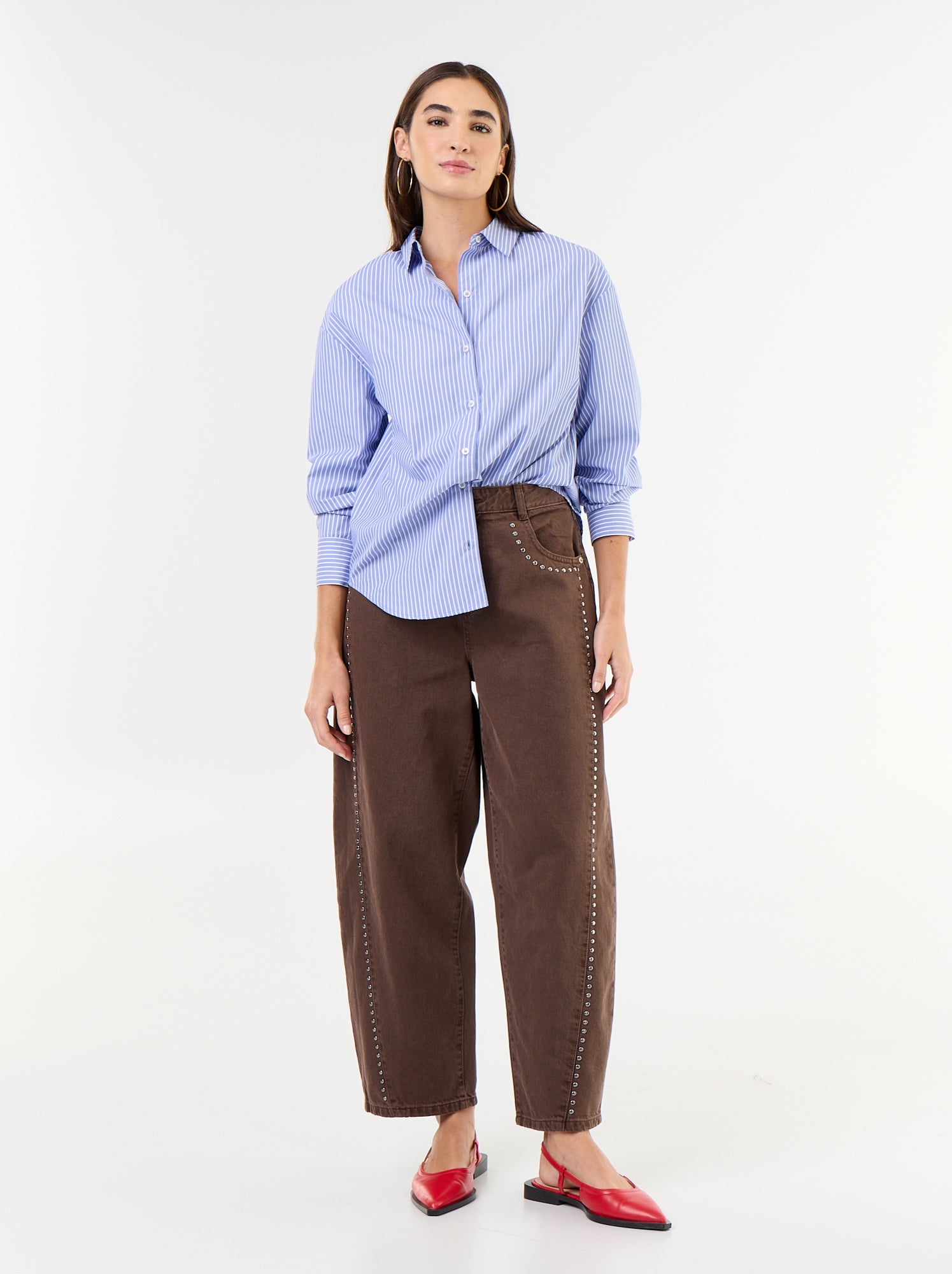 Pantalon barrel avec détails cloutés - Marron