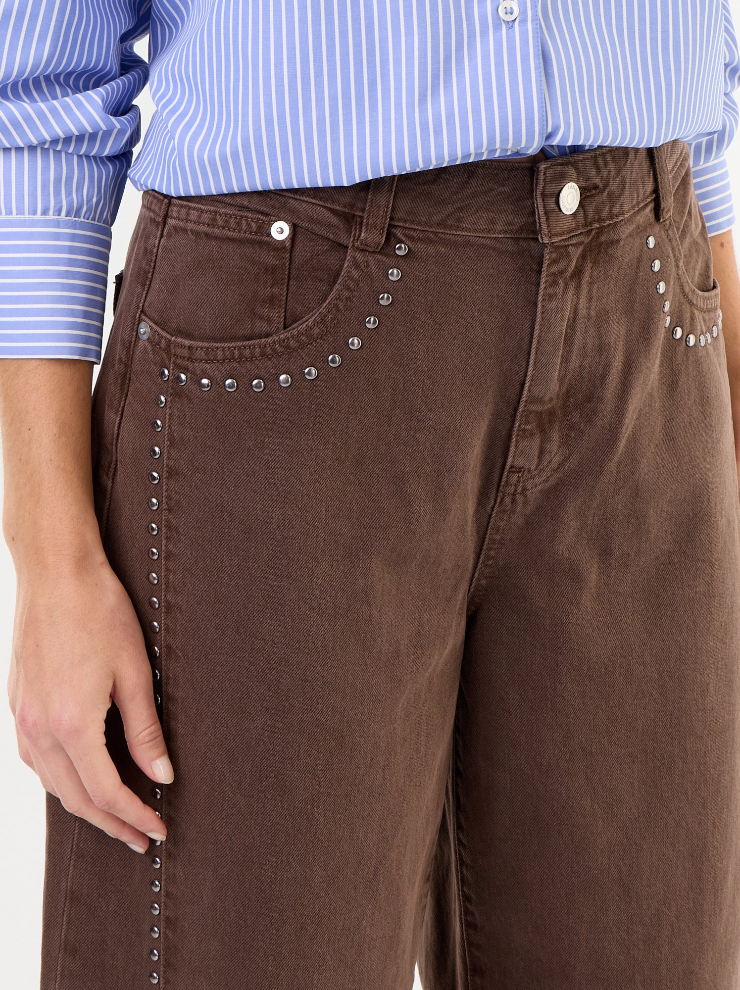 Pantalon barrel avec détails cloutés - Marron