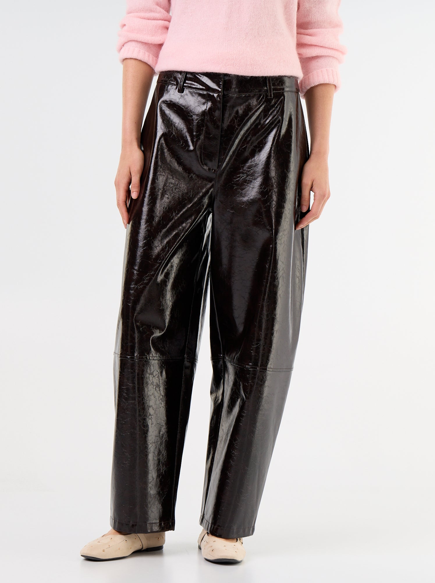 Pantalon barrel en faux cuir - Marron