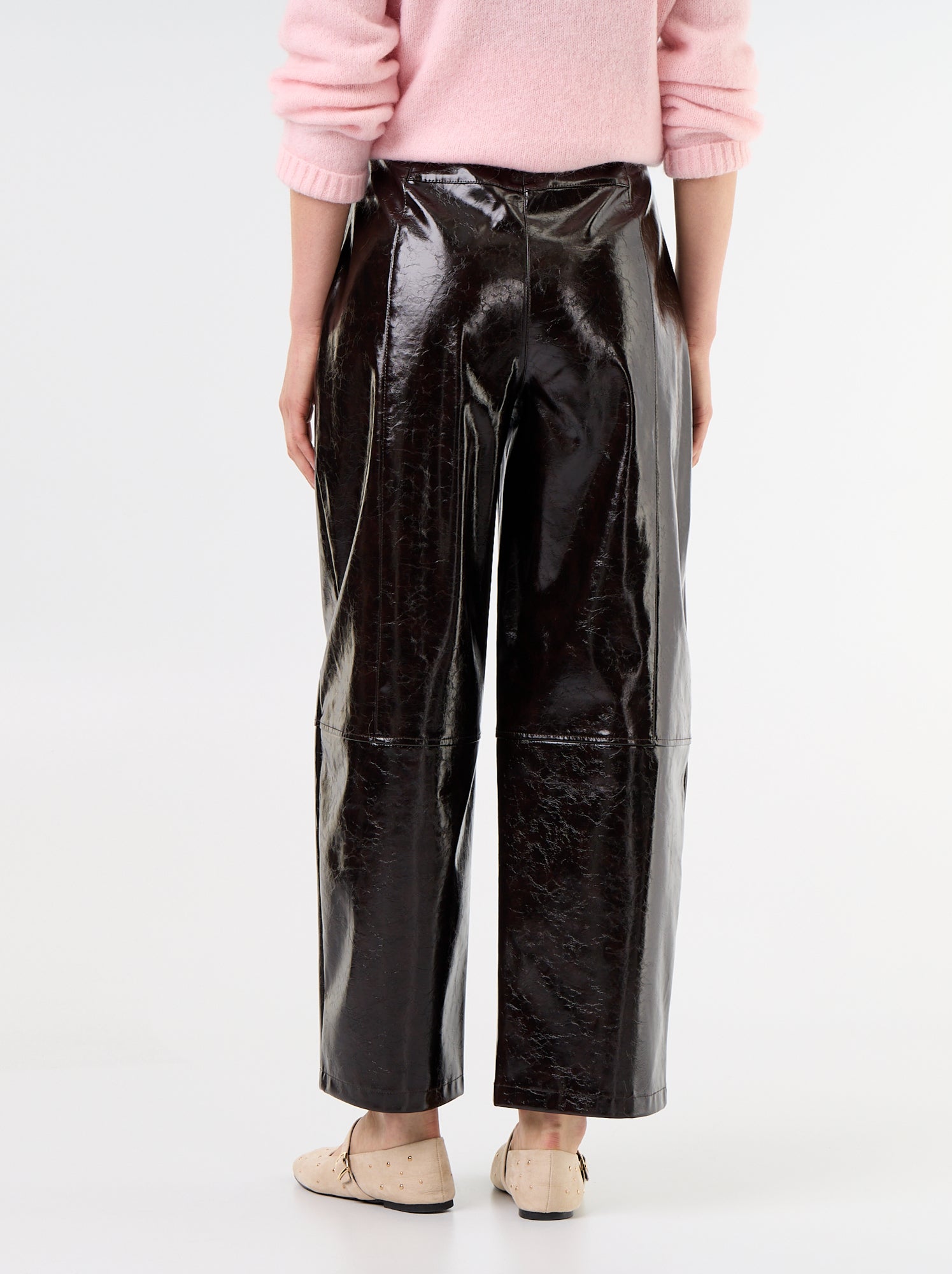 Pantalon barrel en faux cuir - Marron