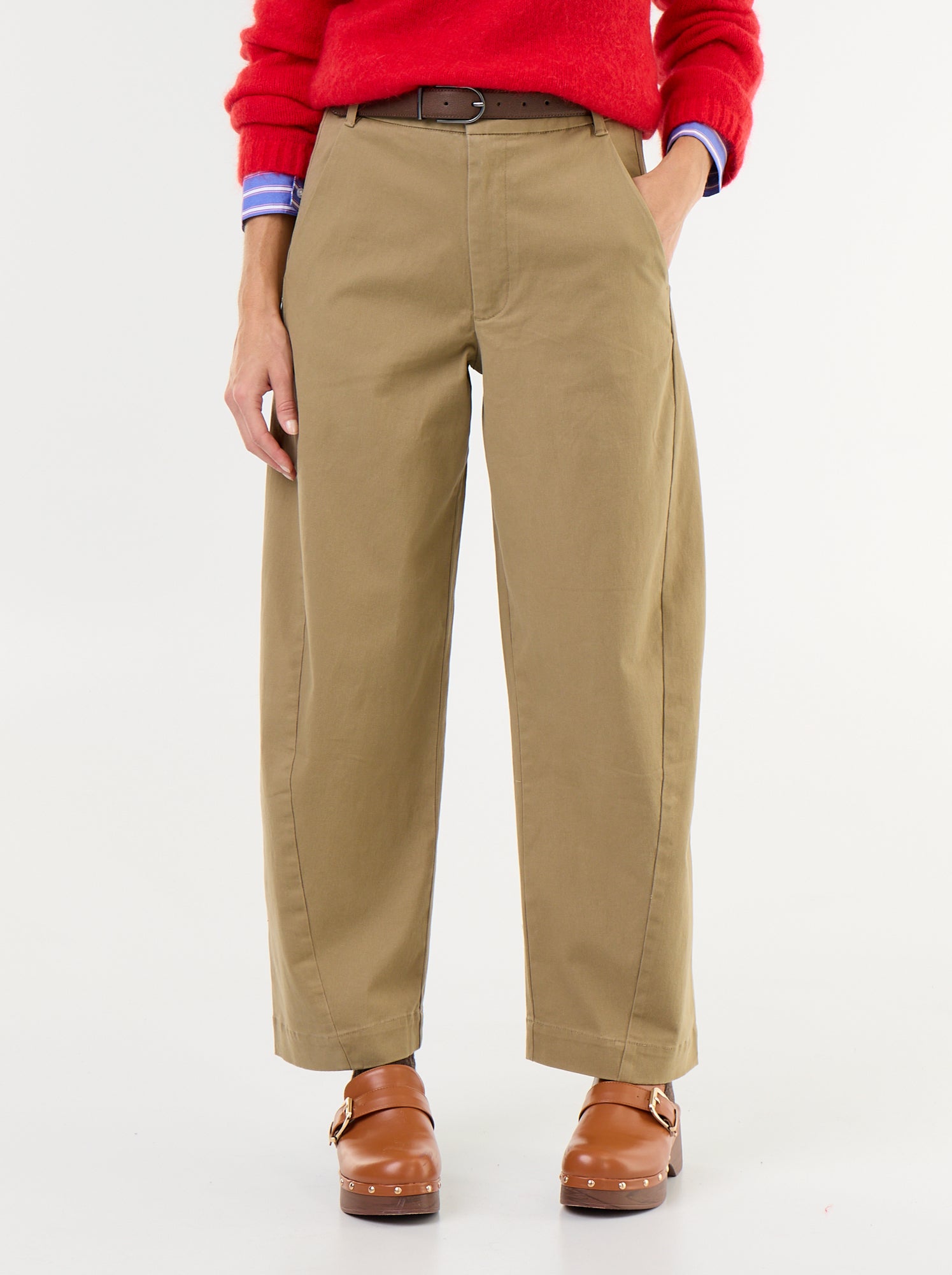 Pantalon barrel large + ceinture en simili - Beige