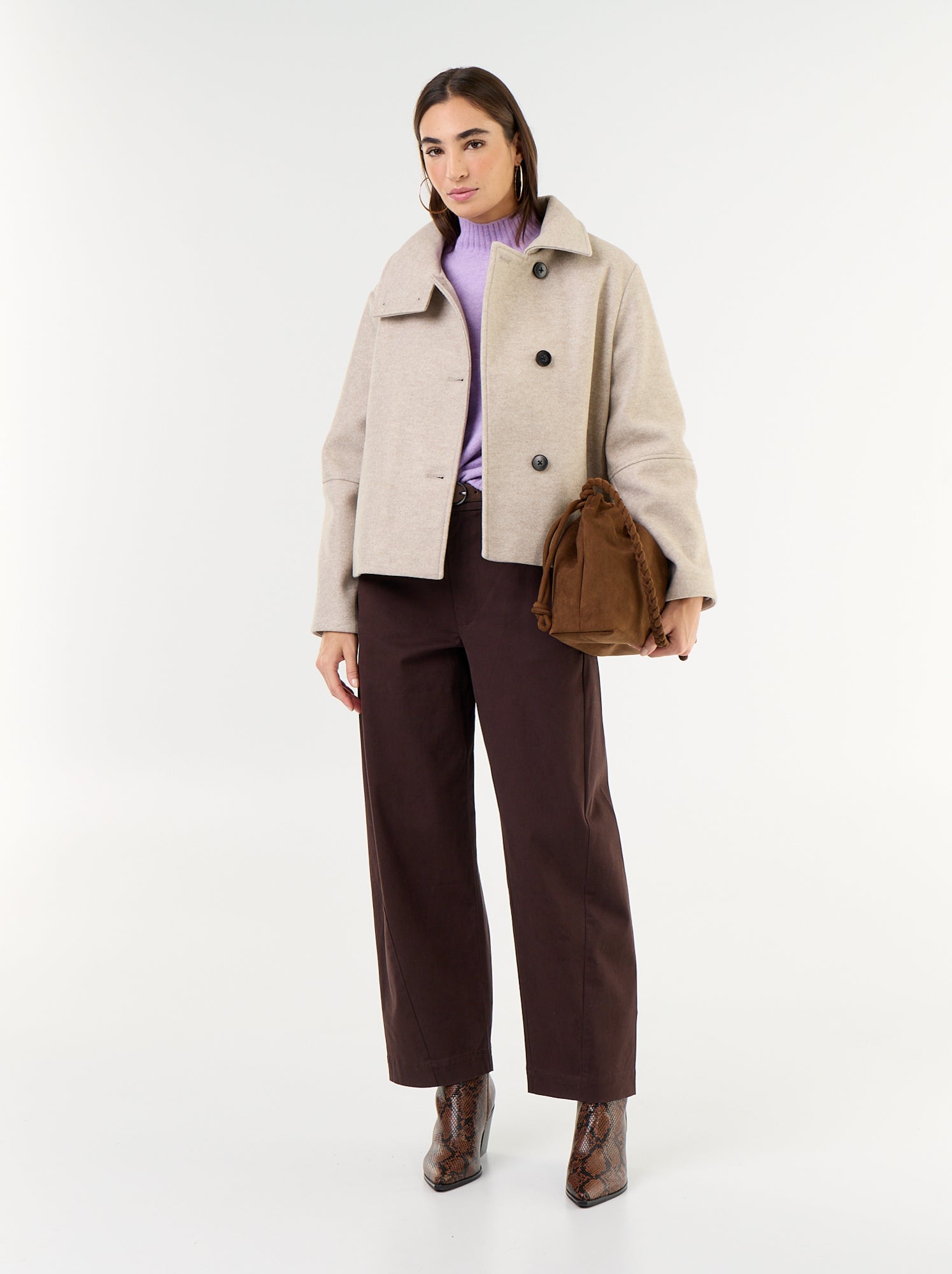 Pantalon barrel large + ceinture en simili - Marron