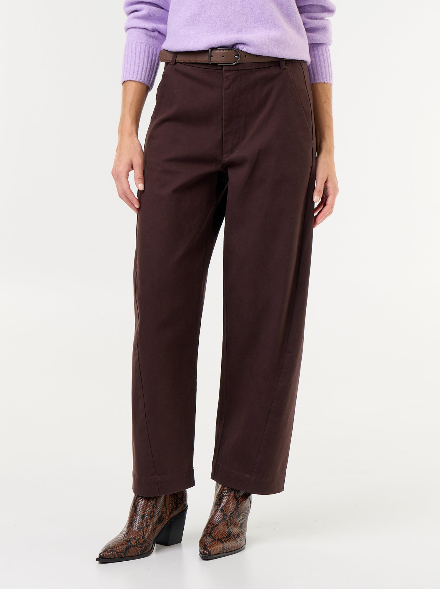 Pantalon barrel large + ceinture en simili - Marron