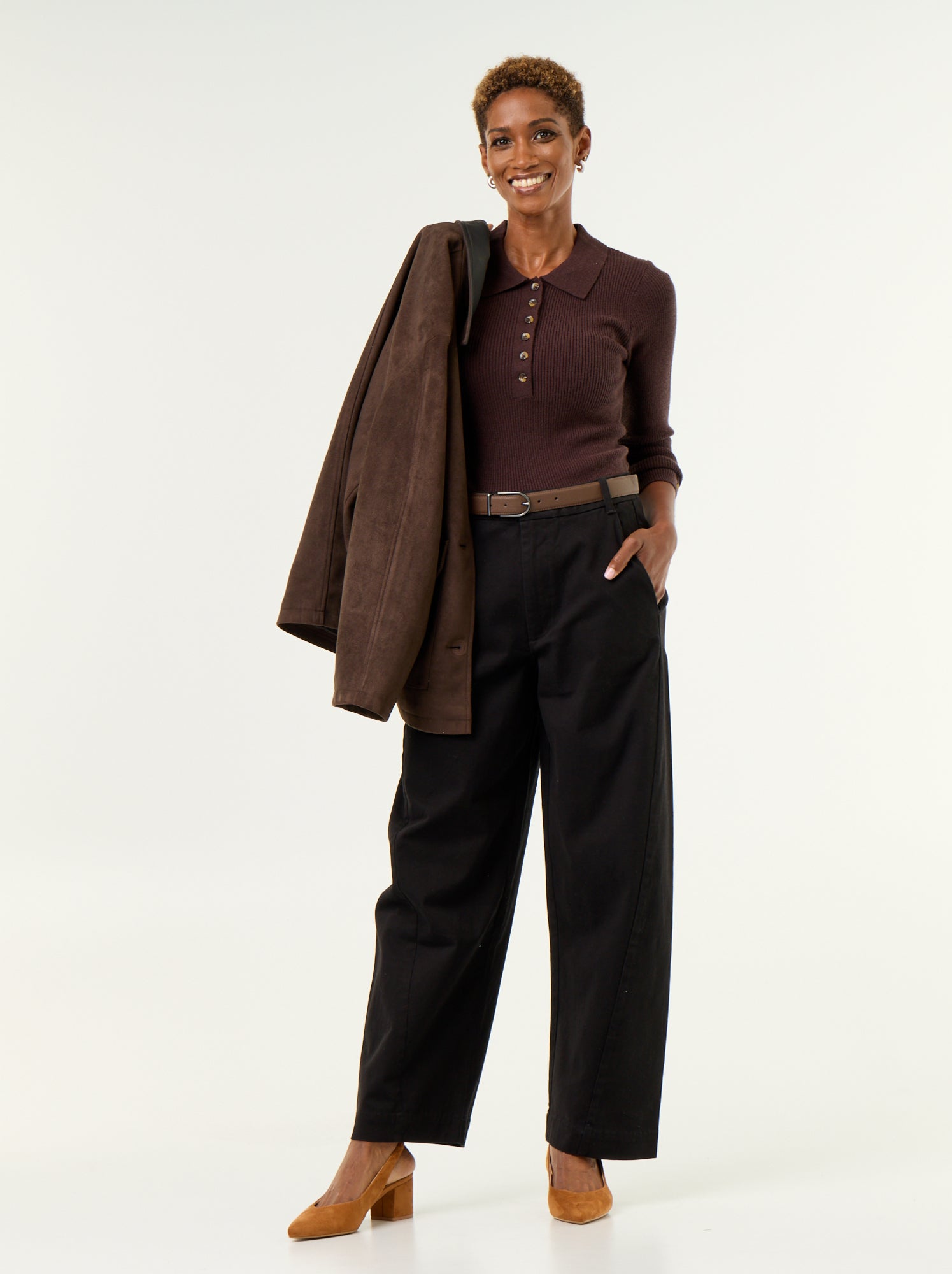 Pantalon barrel large + ceinture en simili - Noir