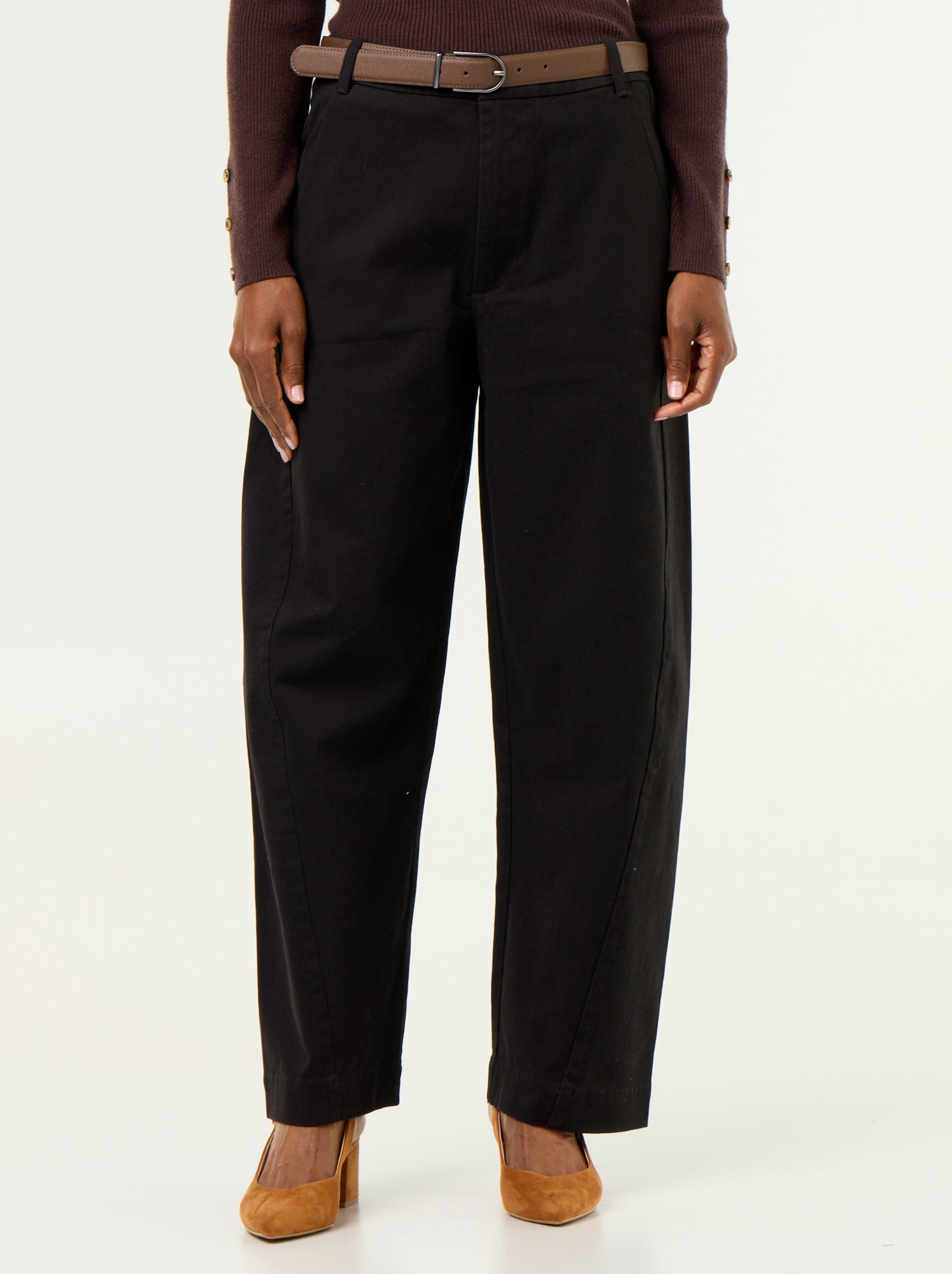 Pantalon barrel large + ceinture en simili - Noir