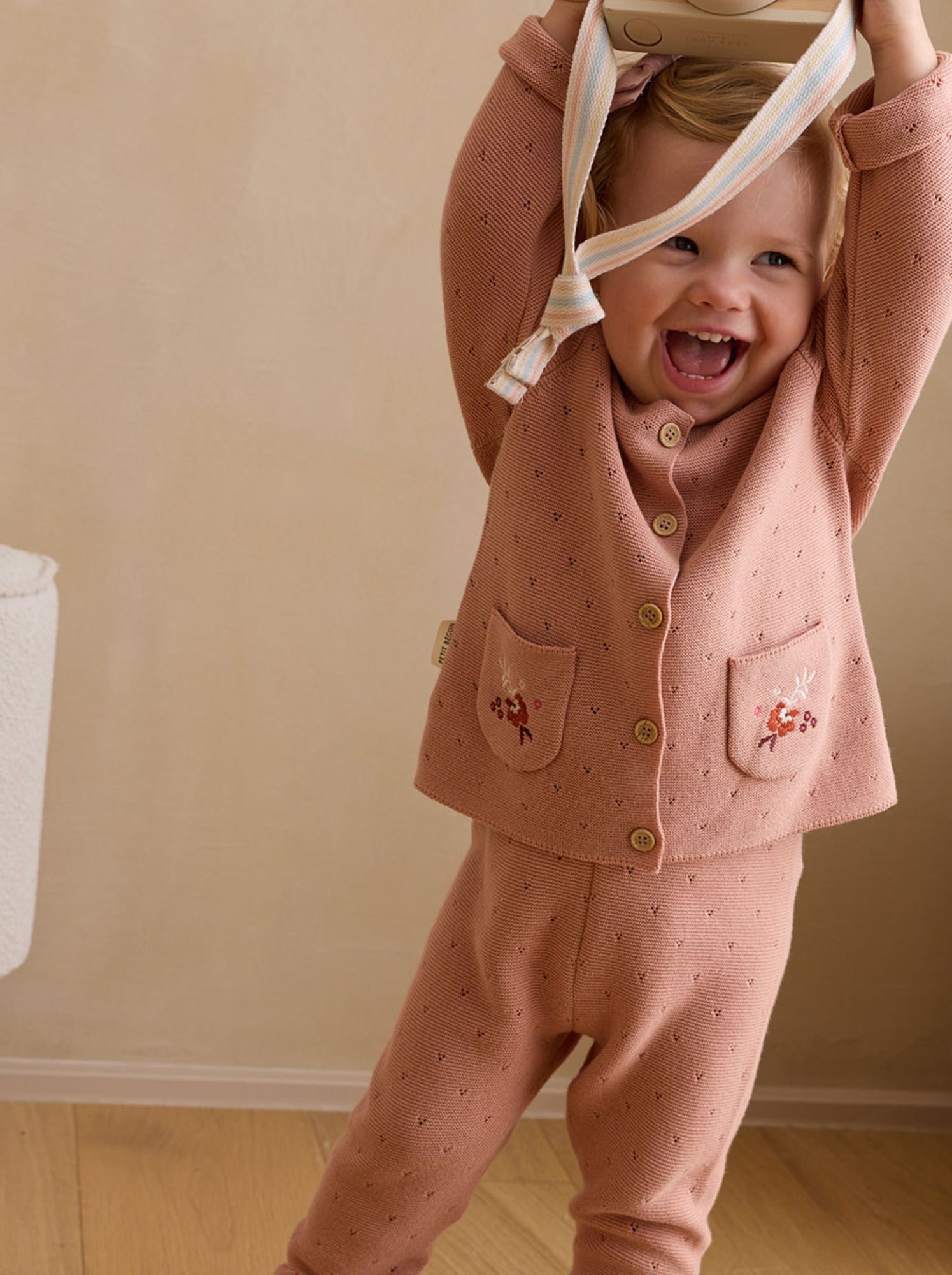 Pantalon bébé en tricot manouk - Rose
