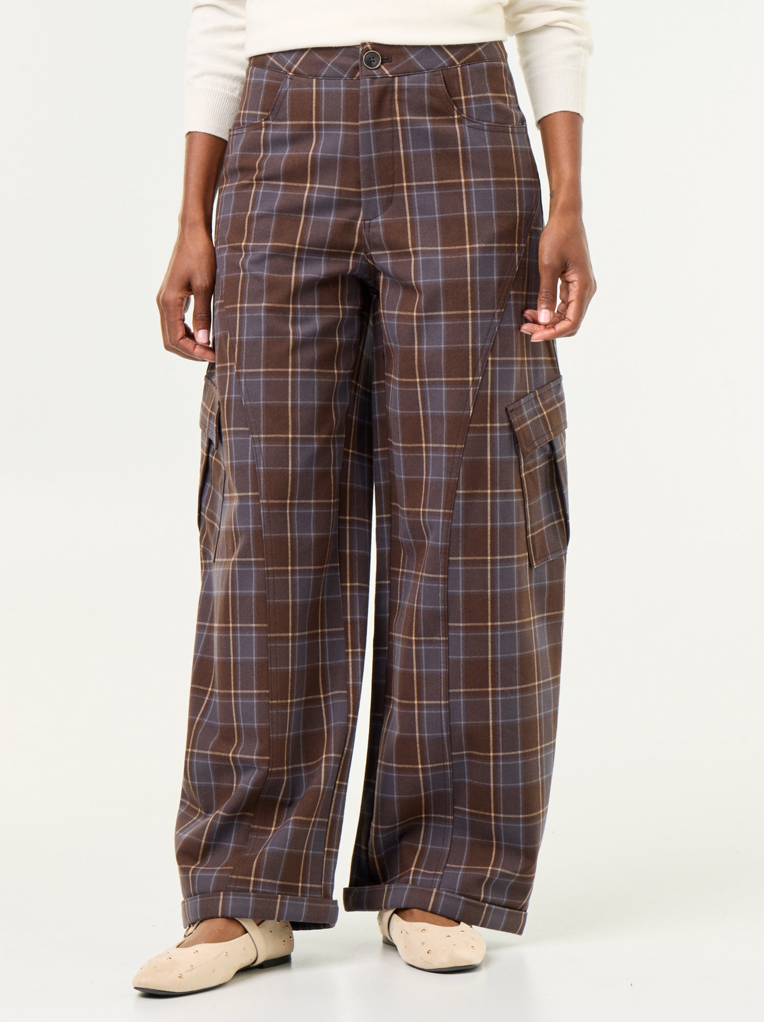 Pantalon boule à carreaux - Marron
