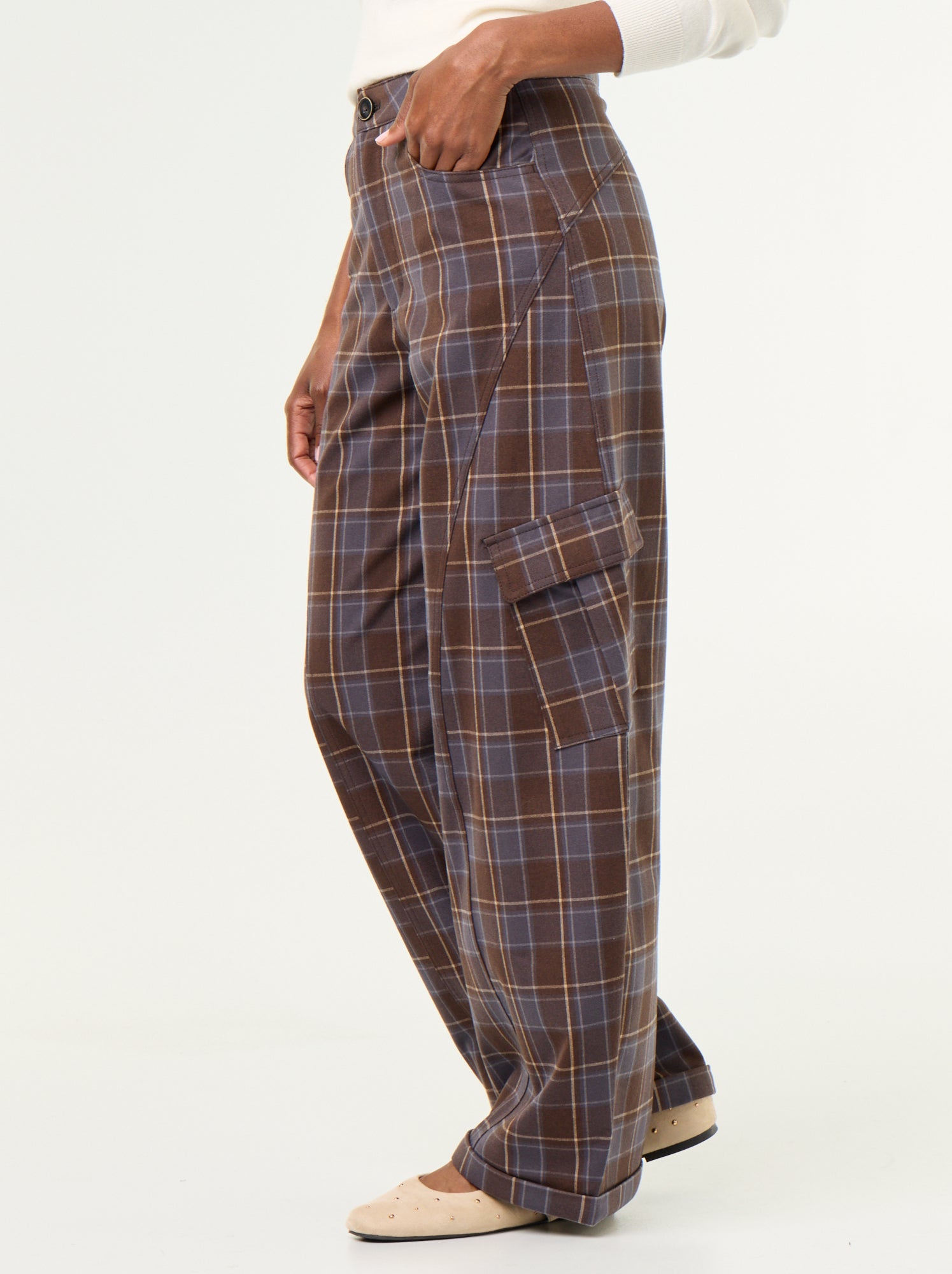 Pantalon boule à carreaux - Marron