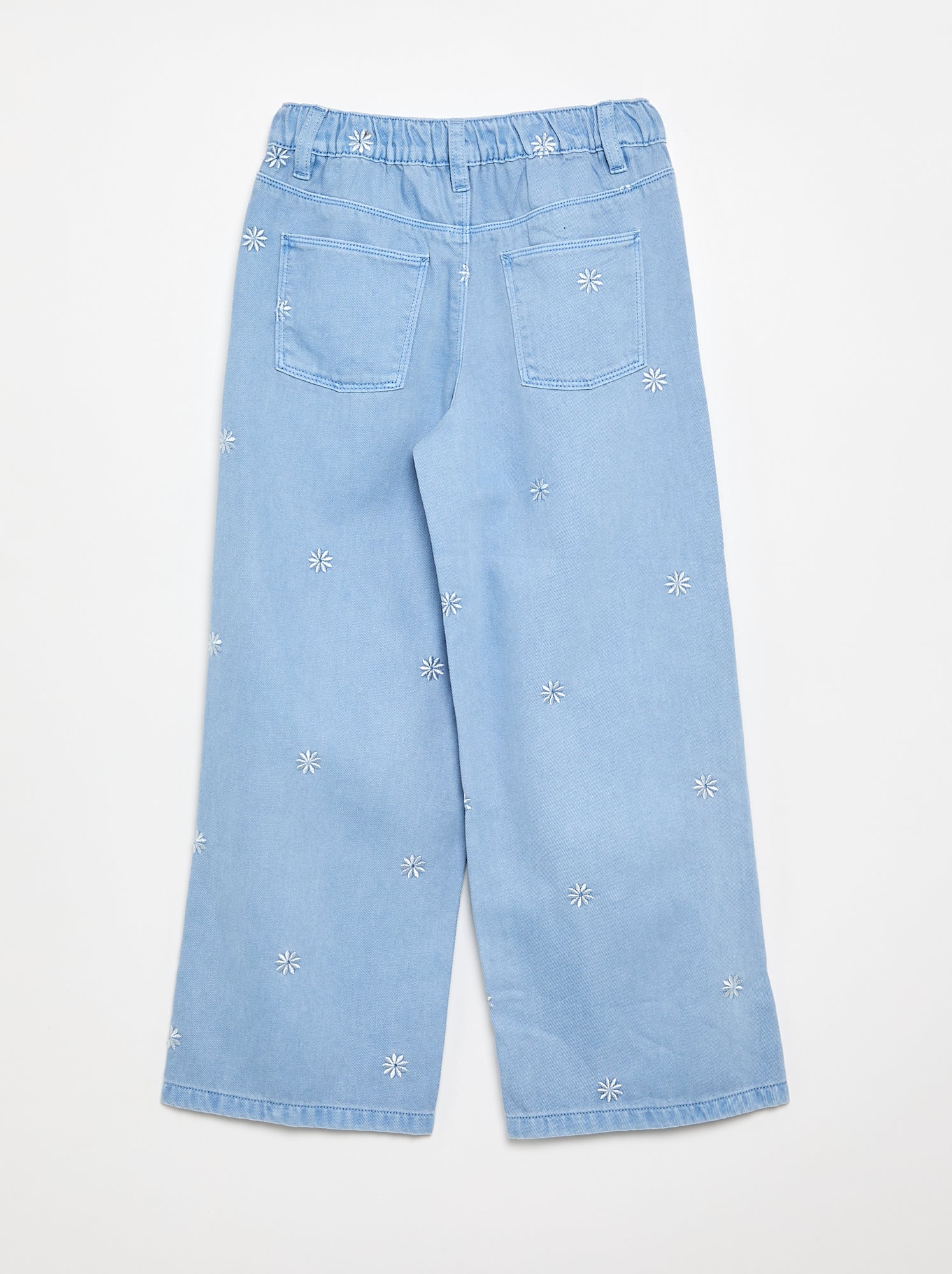 Pantalon brodé en denim - Bleu