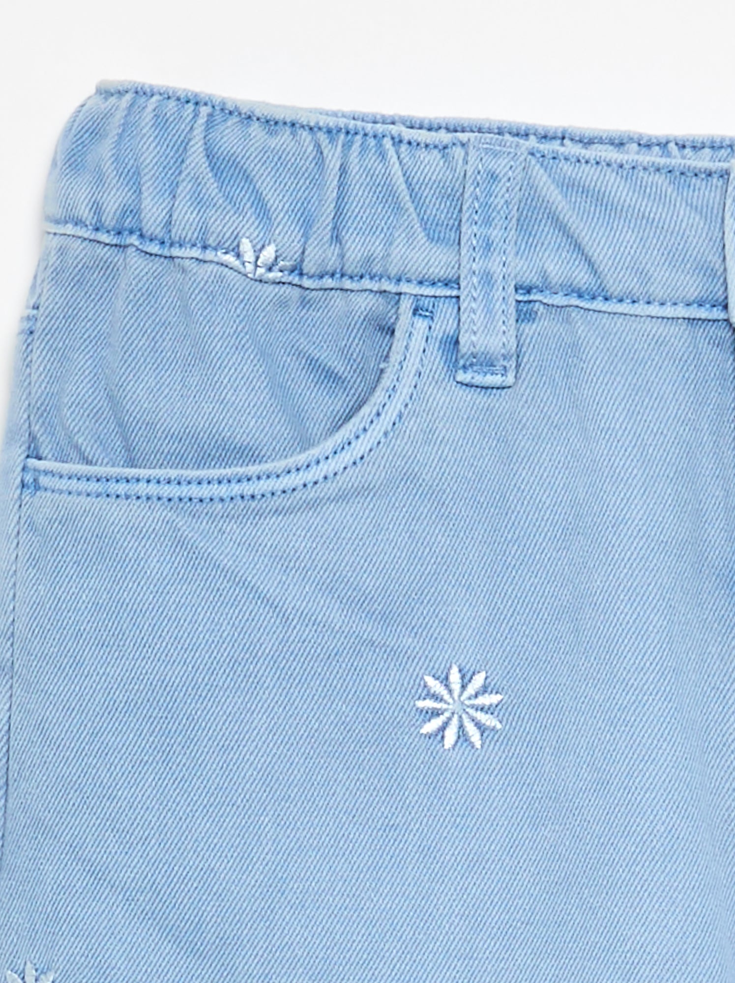 Pantalon brodé en denim - Bleu