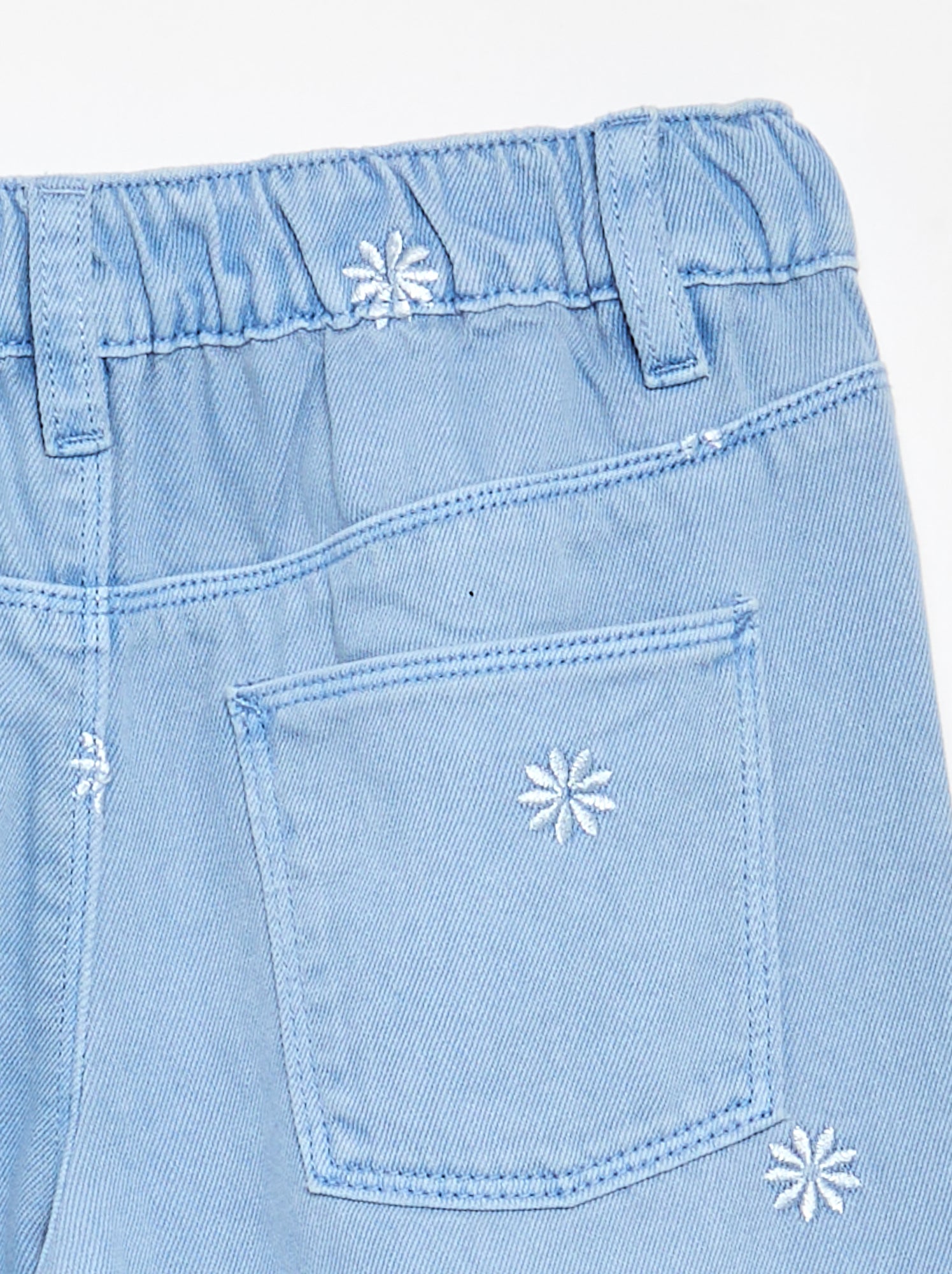 Pantalon brodé en denim - Bleu