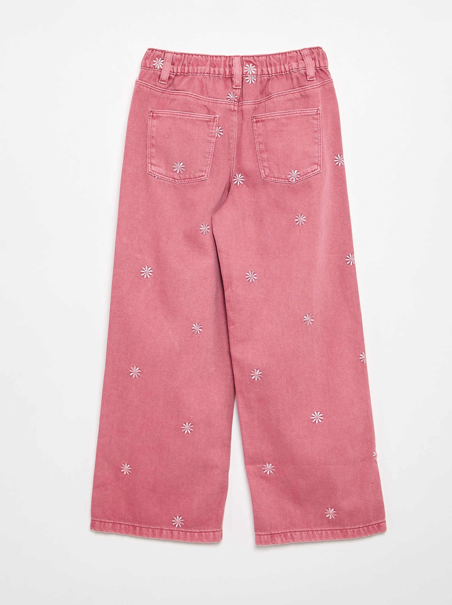 Pantalon brodé en denim - Rose