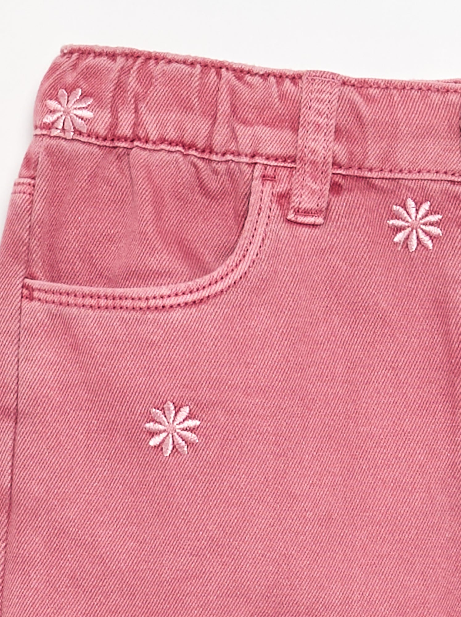 Pantalon brodé en denim - Rose