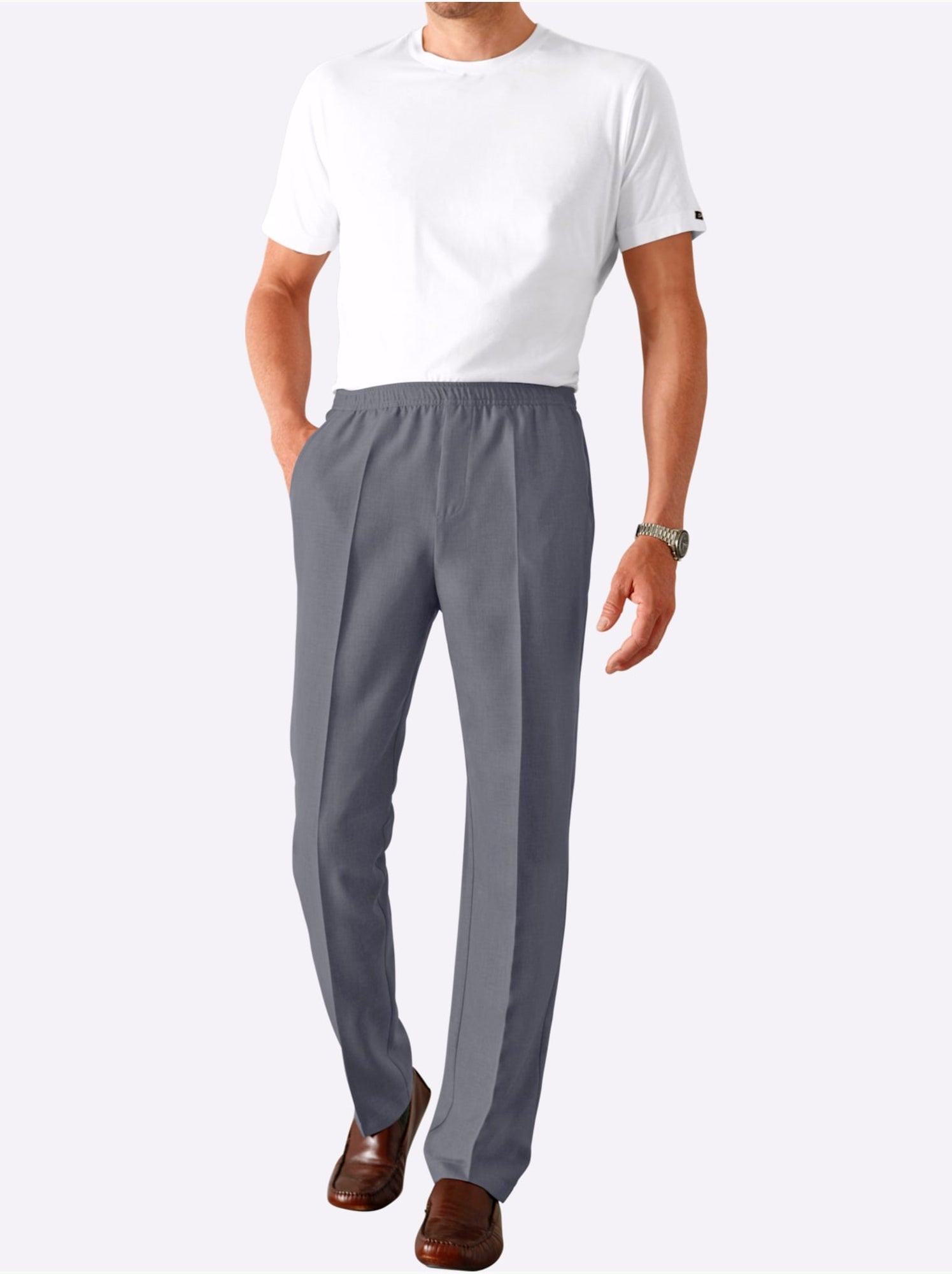 Pantalon Ceinture élastique Confortable - Taille Standard - Moda Vilona - Gris chiné