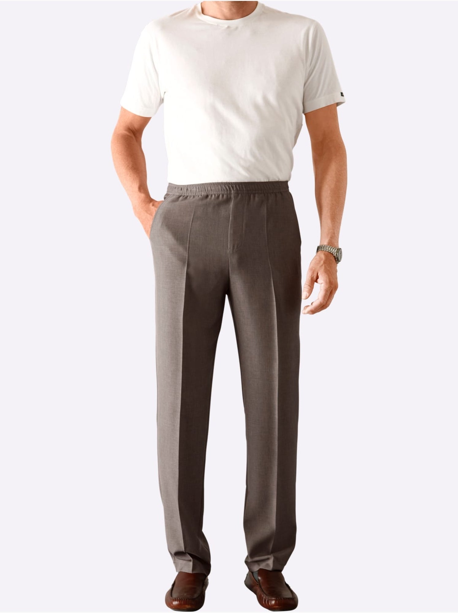 Pantalon Ceinture élastique Confortable - Taille Standard - Moda Vilona - Marron clair