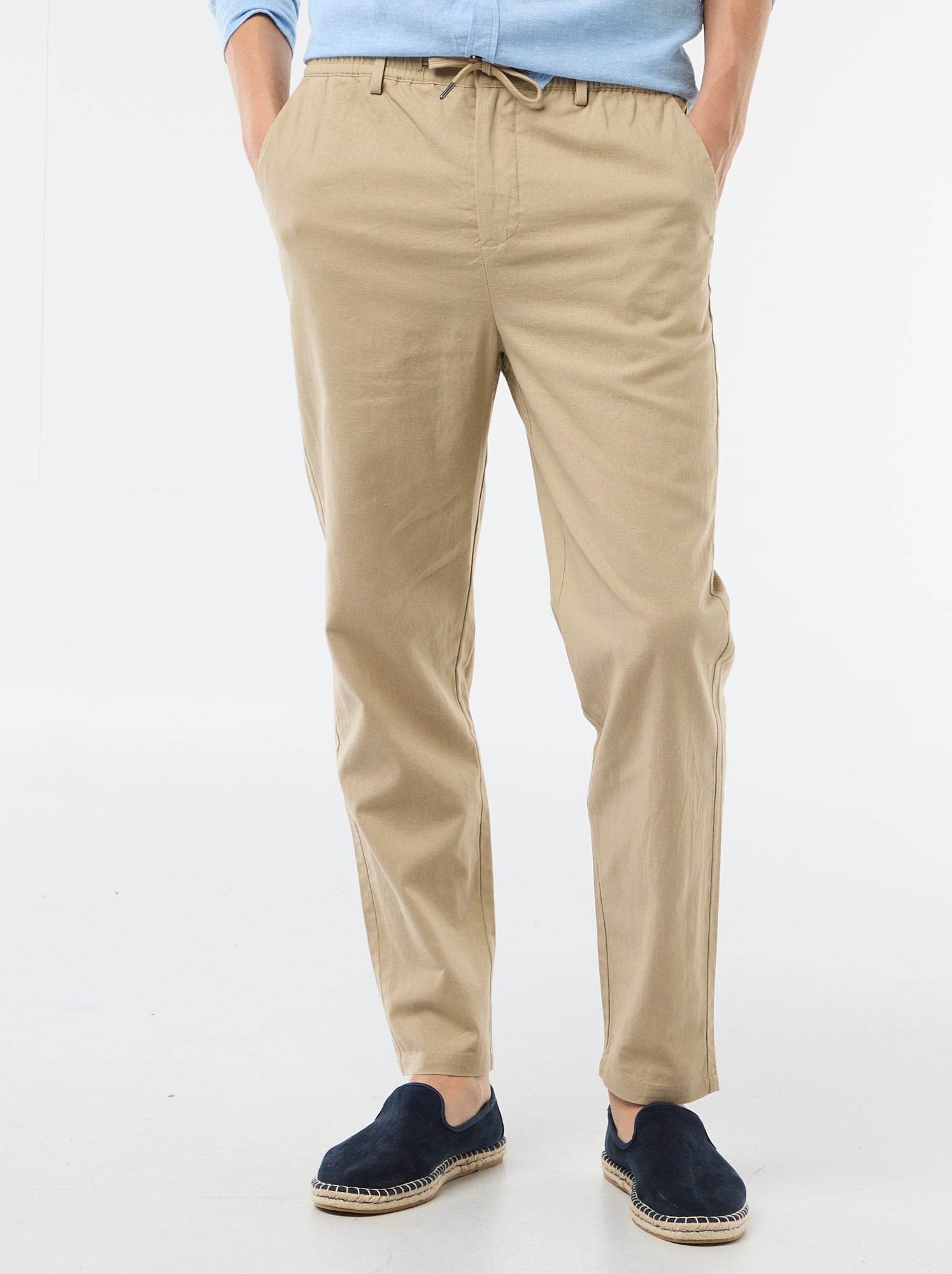 Pantalon chino regular en lin mélangé - Beige