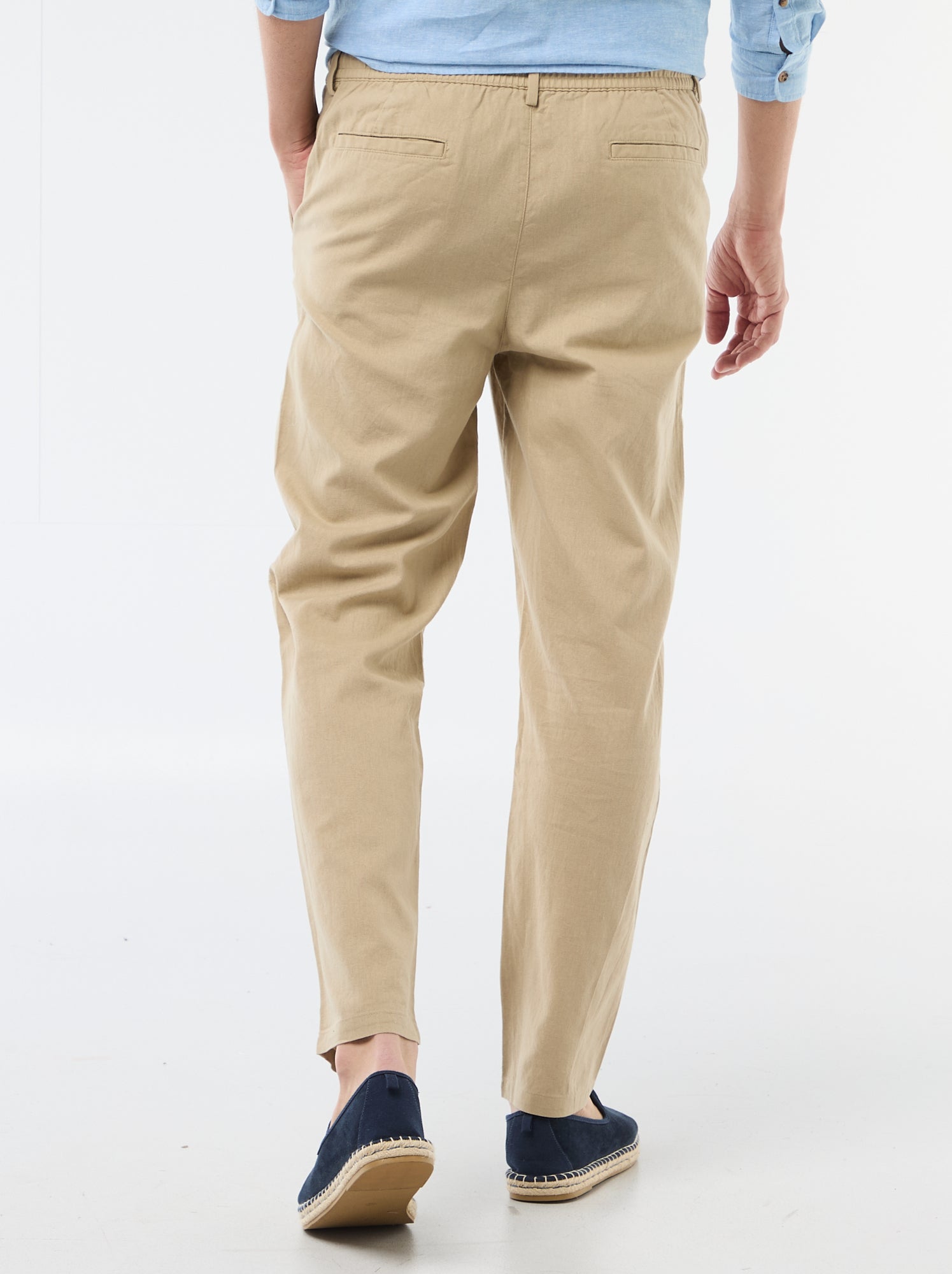 Pantalon chino regular en lin mélangé - Beige