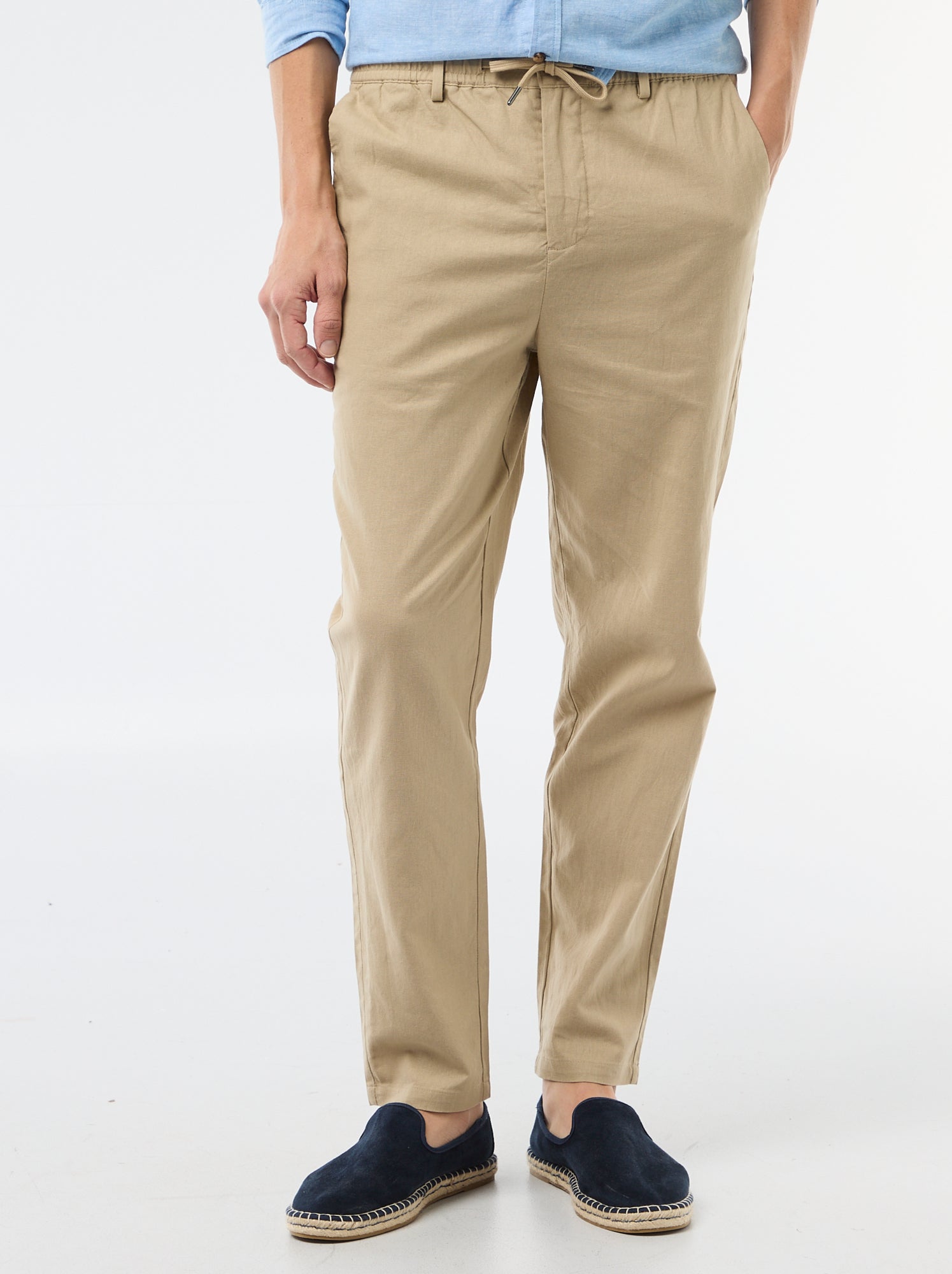 Pantalon chino regular en lin mélangé - Beige