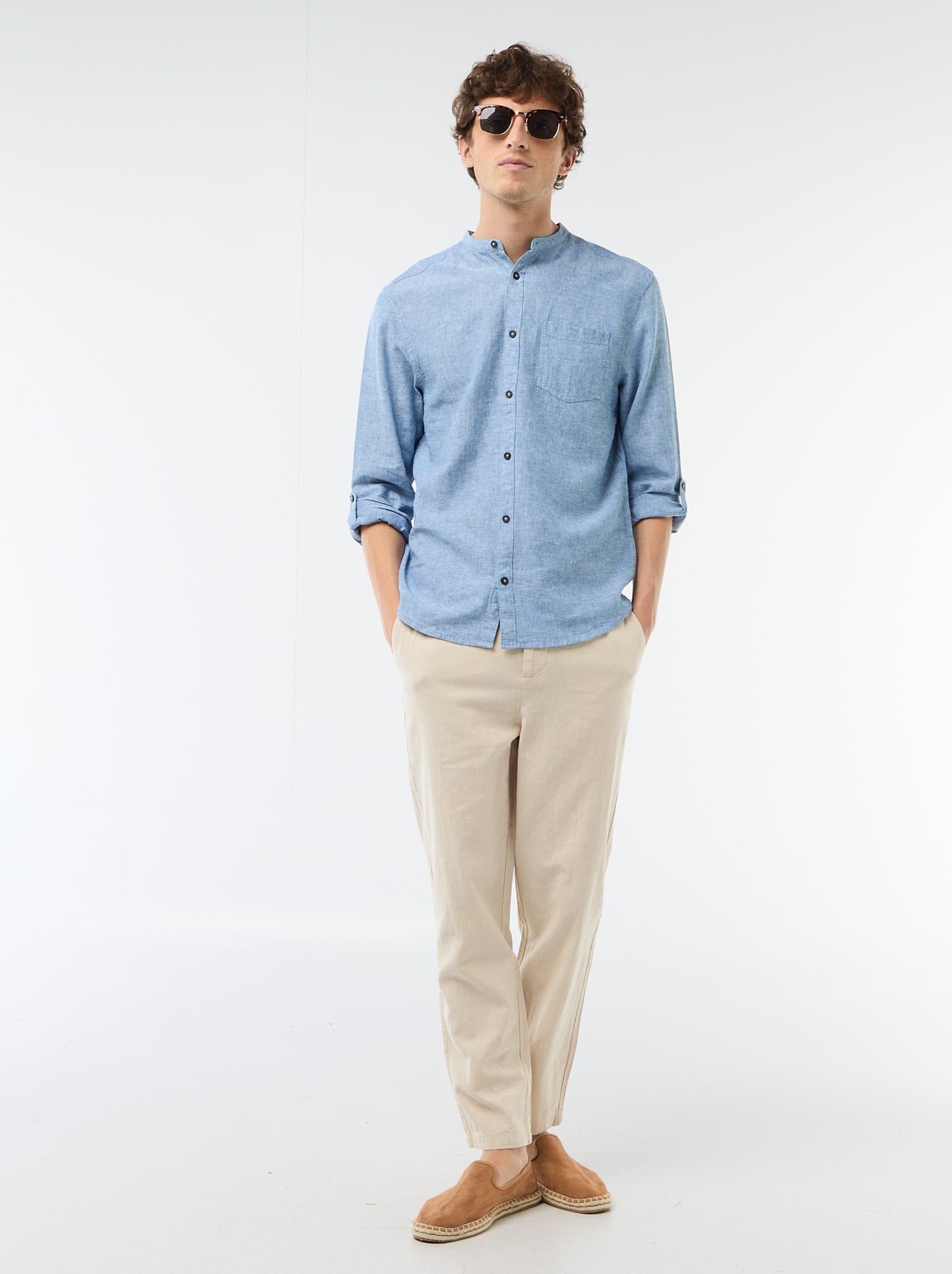 Pantalon chino regular en lin mélangé - Blanc