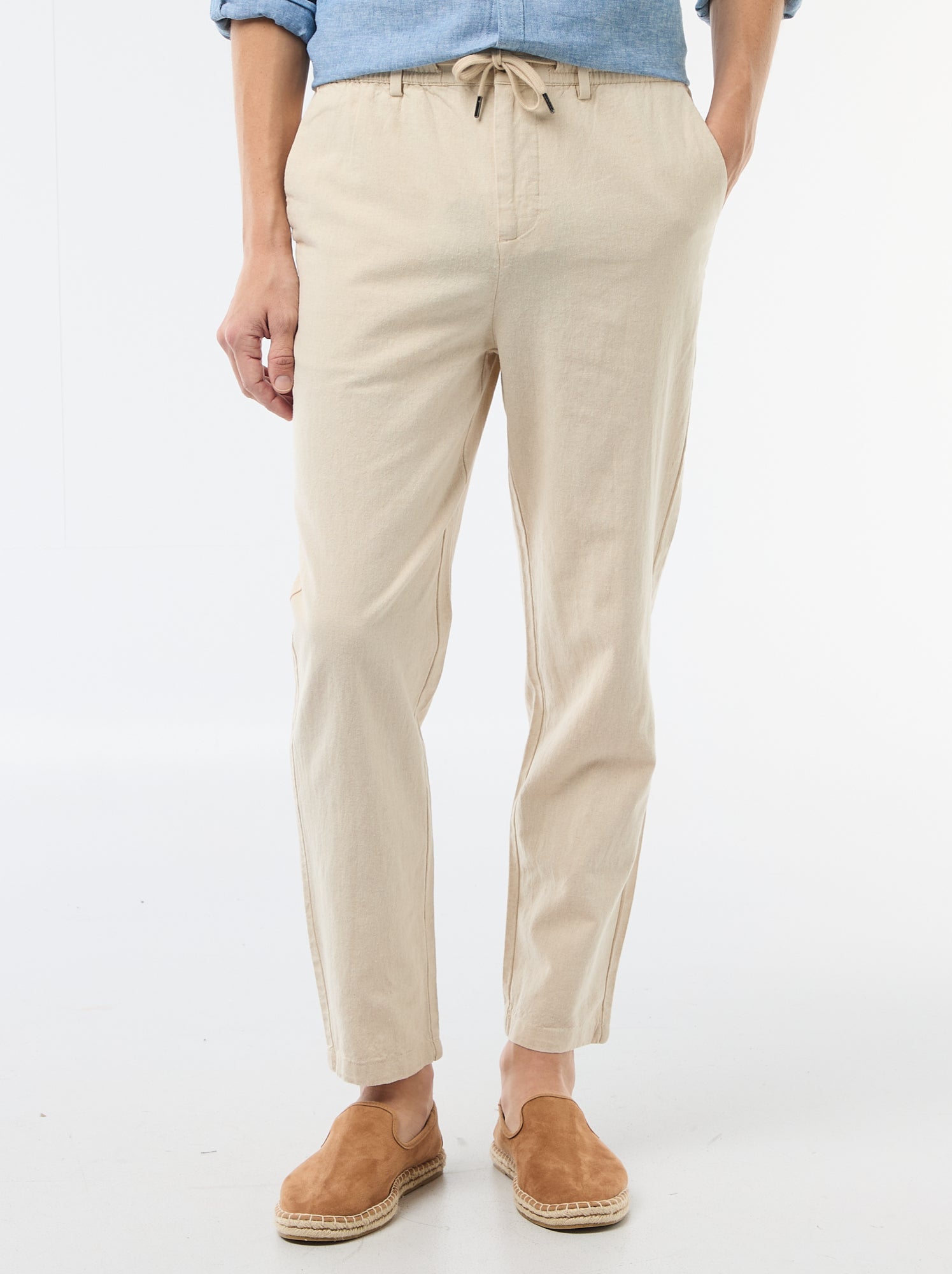 Pantalon chino regular en lin mélangé - Blanc