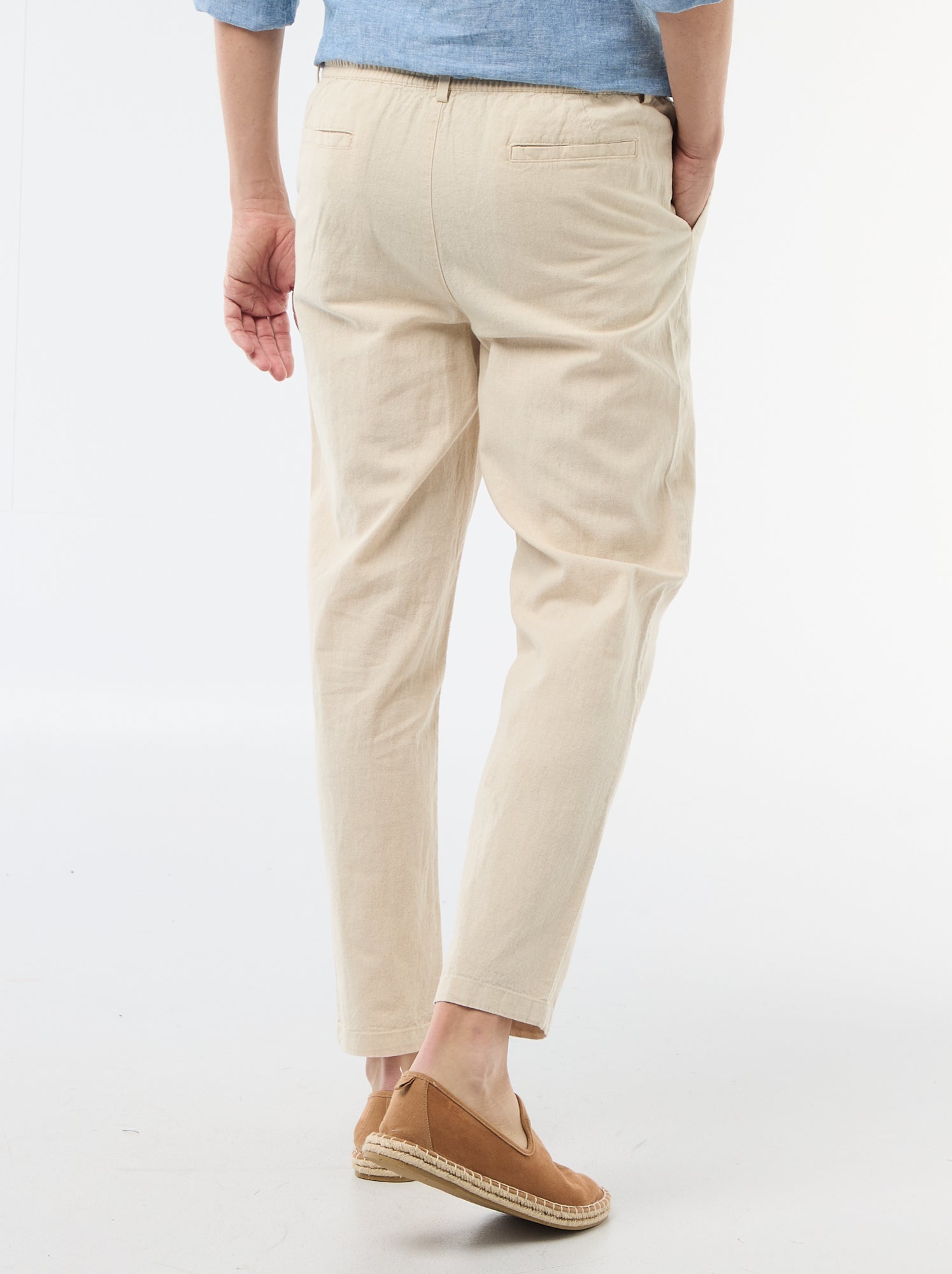 Pantalon chino regular en lin mélangé - Blanc
