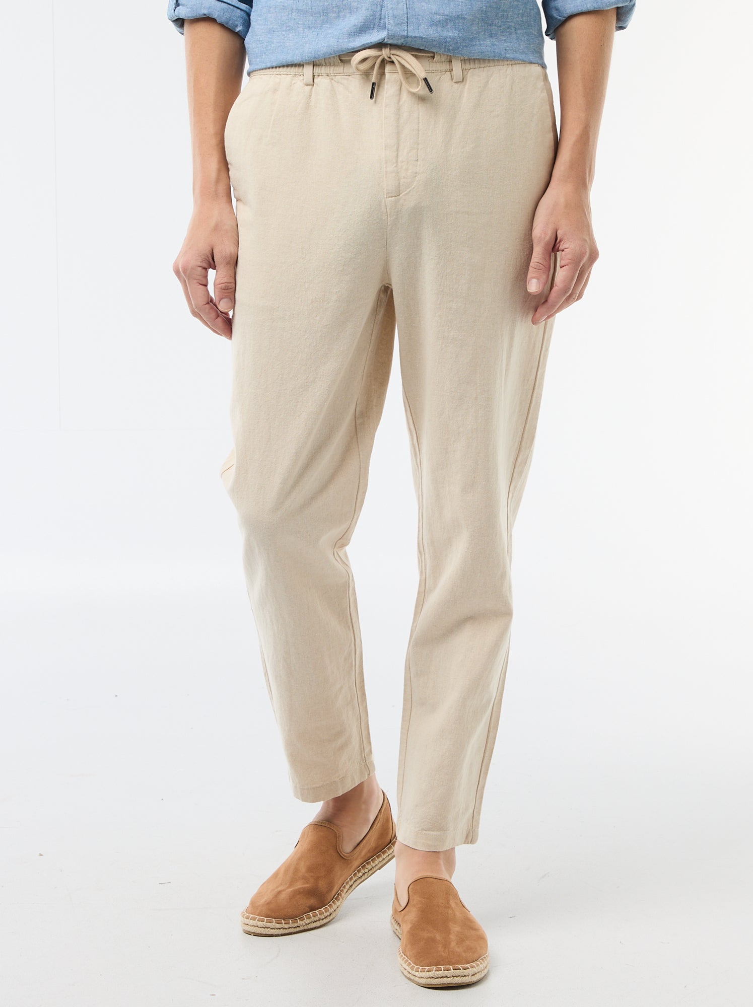 Pantalon chino regular en lin mélangé - Blanc