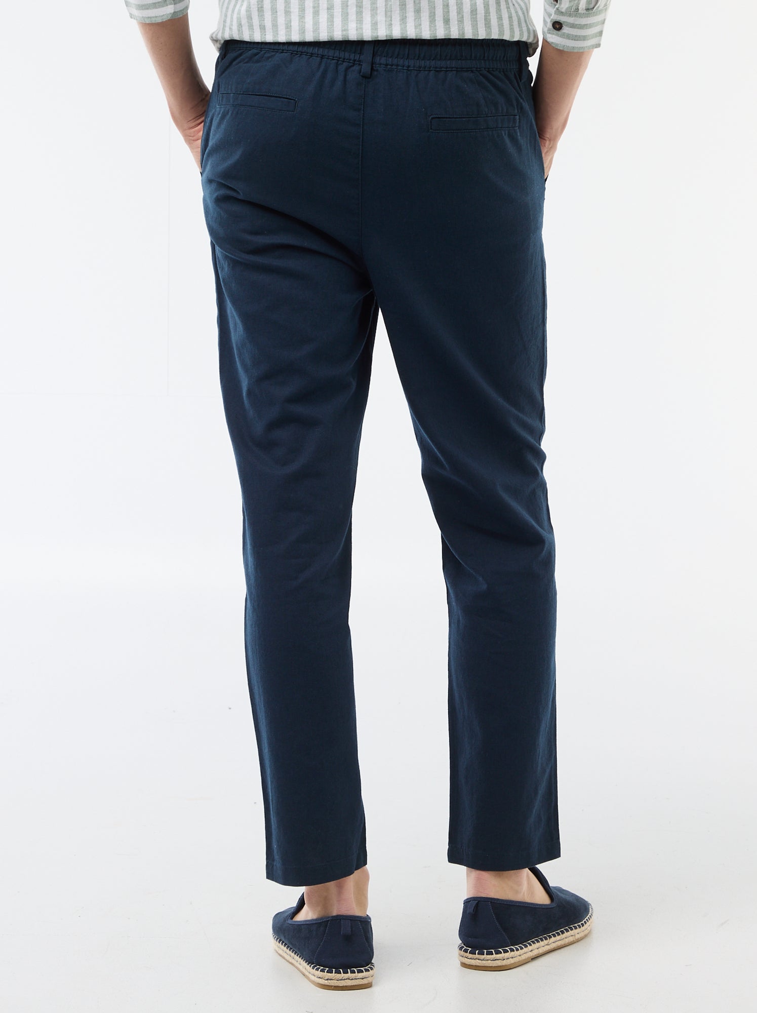 Pantalon chino regular en lin mélangé - Bleu