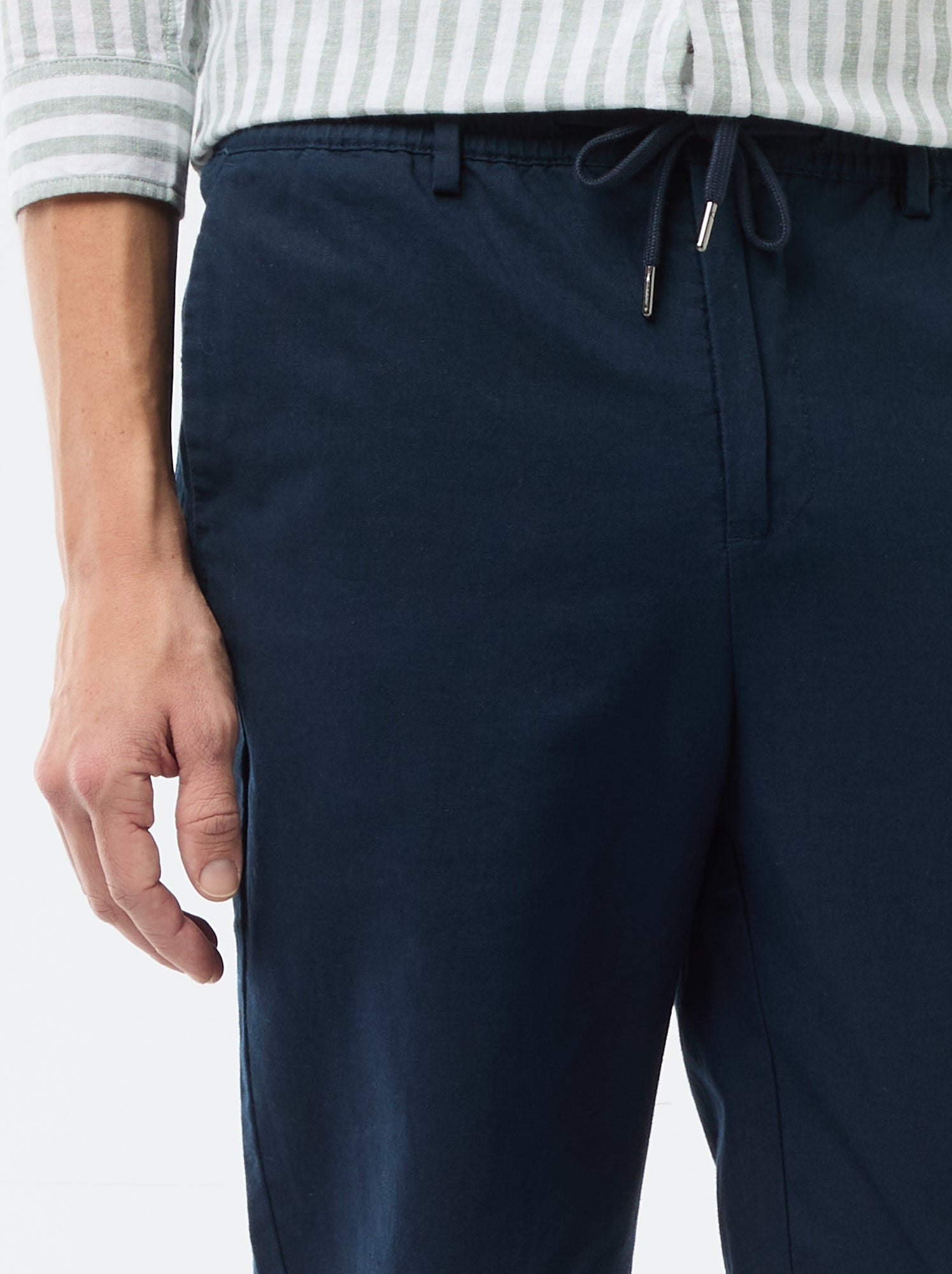 Pantalon chino regular en lin mélangé - Bleu
