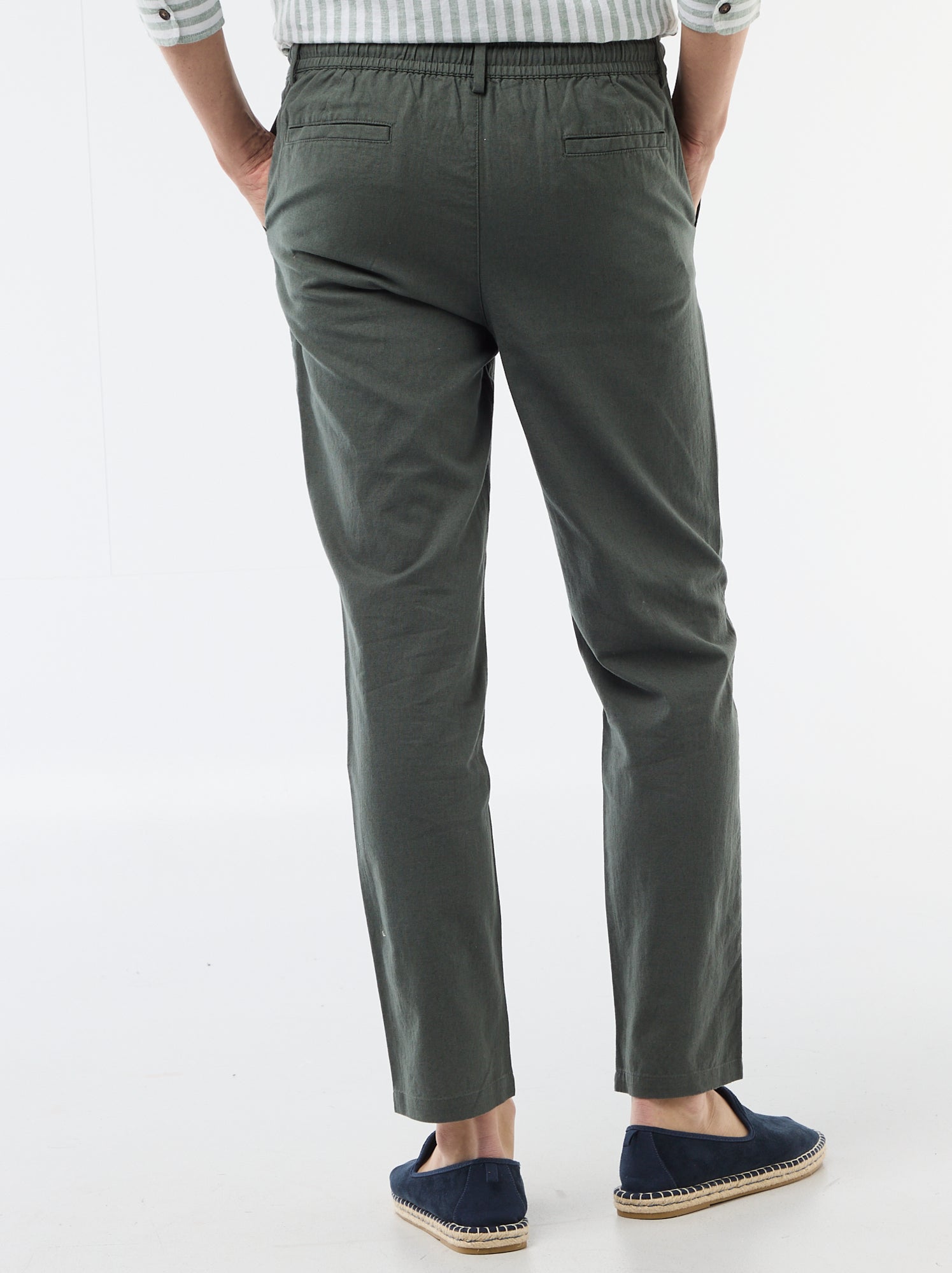 Pantalon chino regular en lin mélangé - Vert