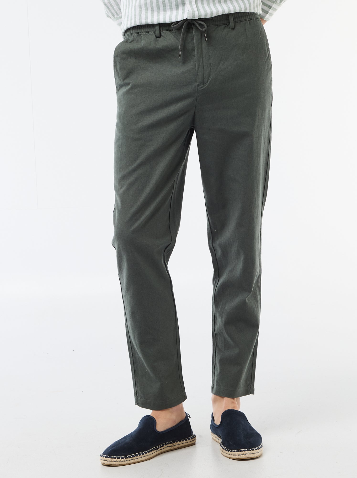 Pantalon chino regular en lin mélangé - Vert
