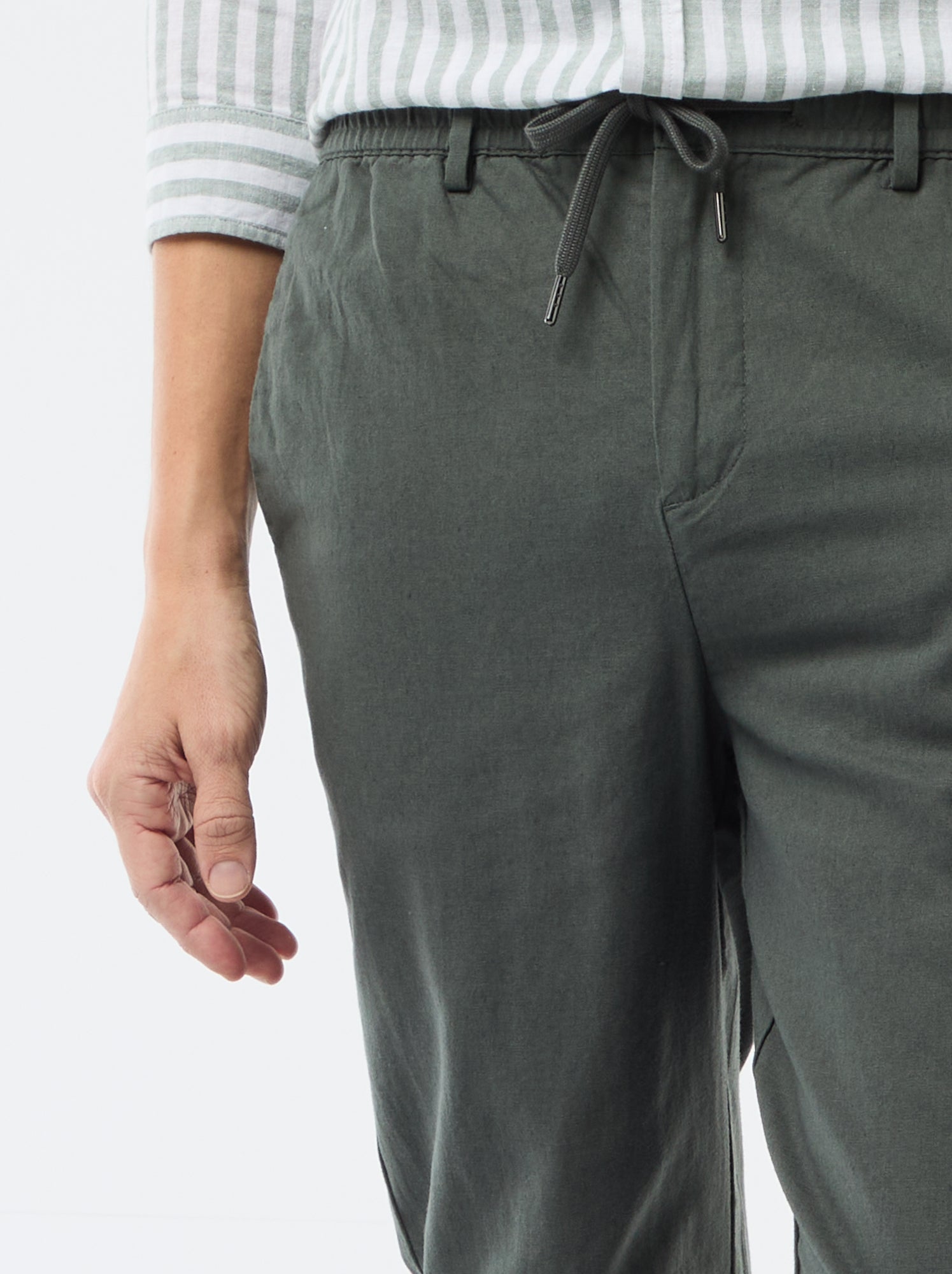 Pantalon chino regular en lin mélangé - Vert