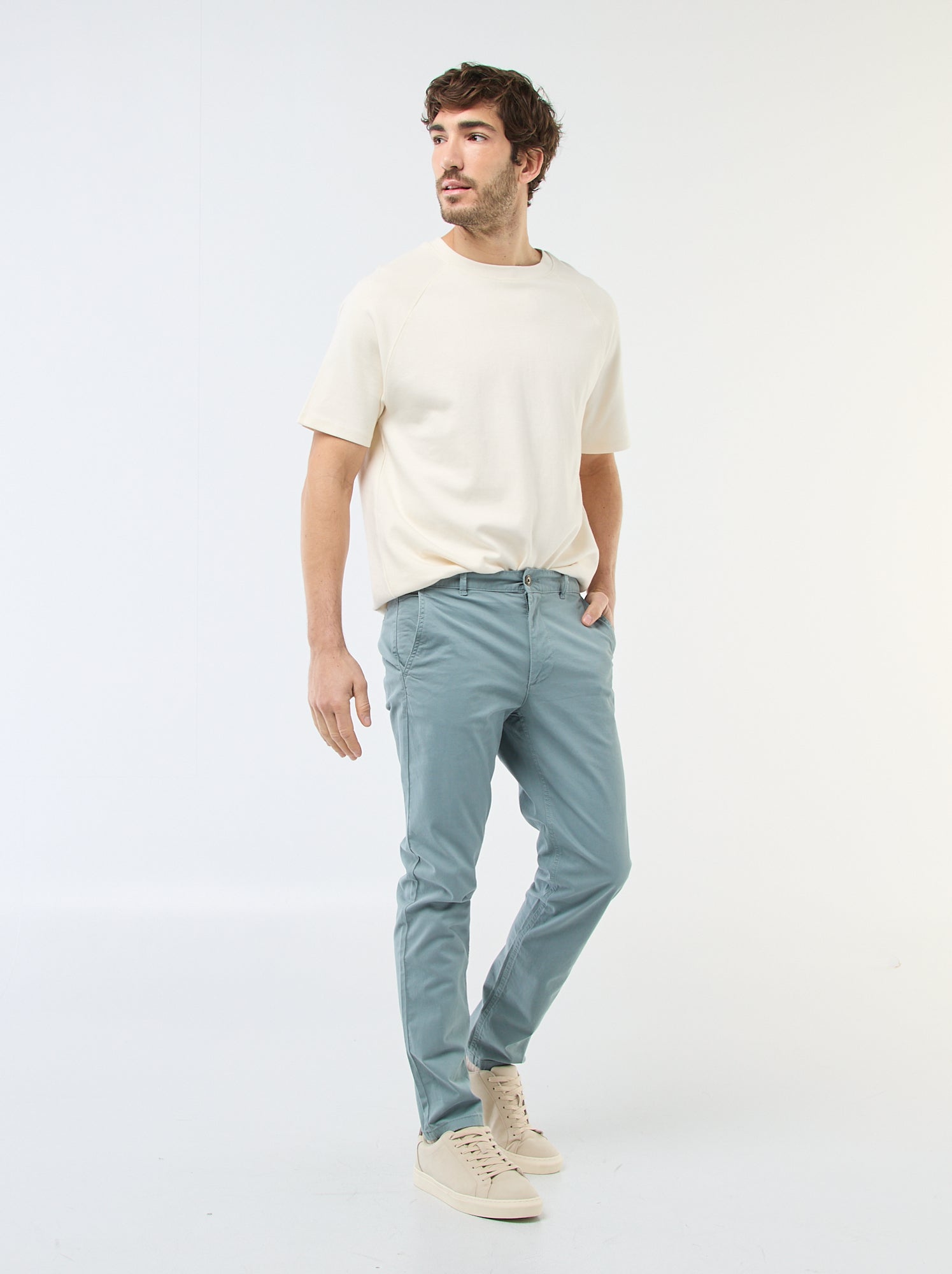 Pantalon chino slim - Bleu/vert