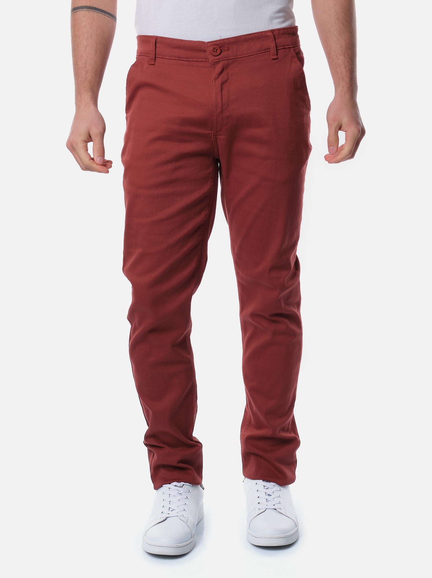 Pantalon chino uni - Rouge brique