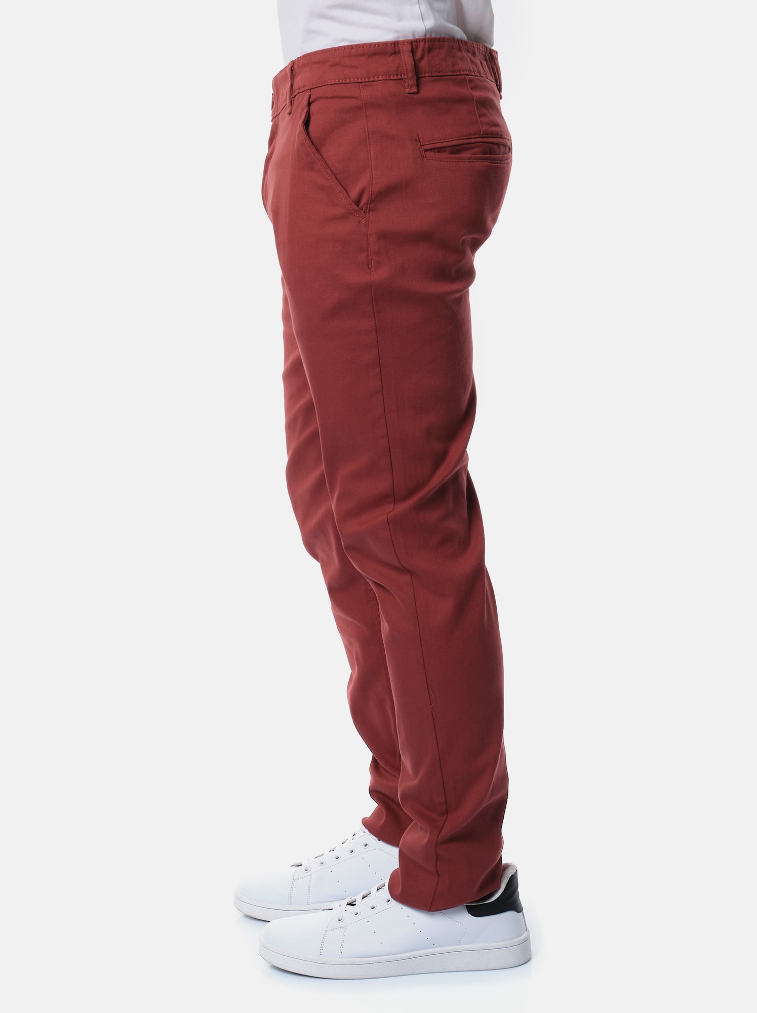 Pantalon chino uni - Rouge brique