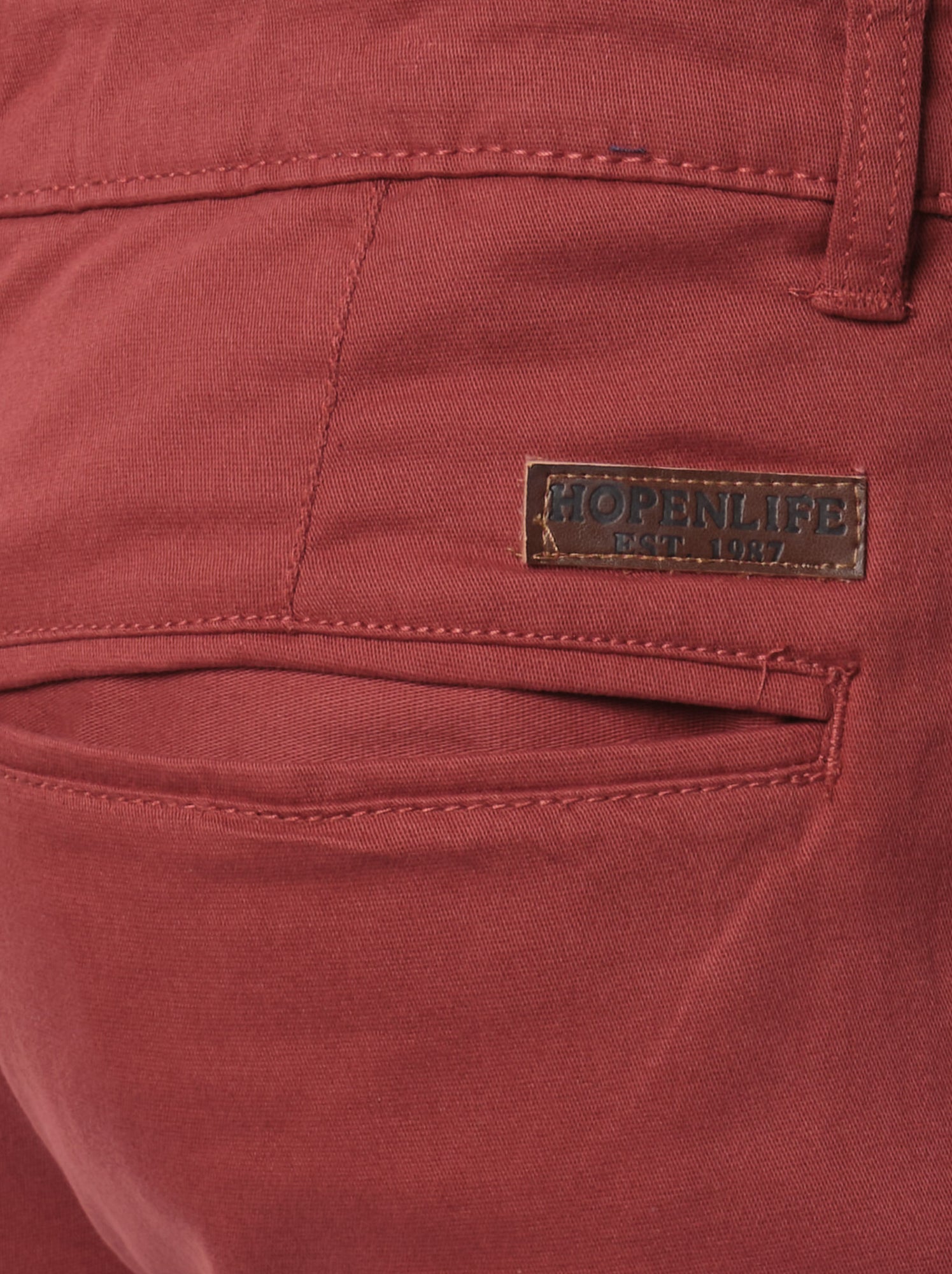 Pantalon chino uni - Rouge brique