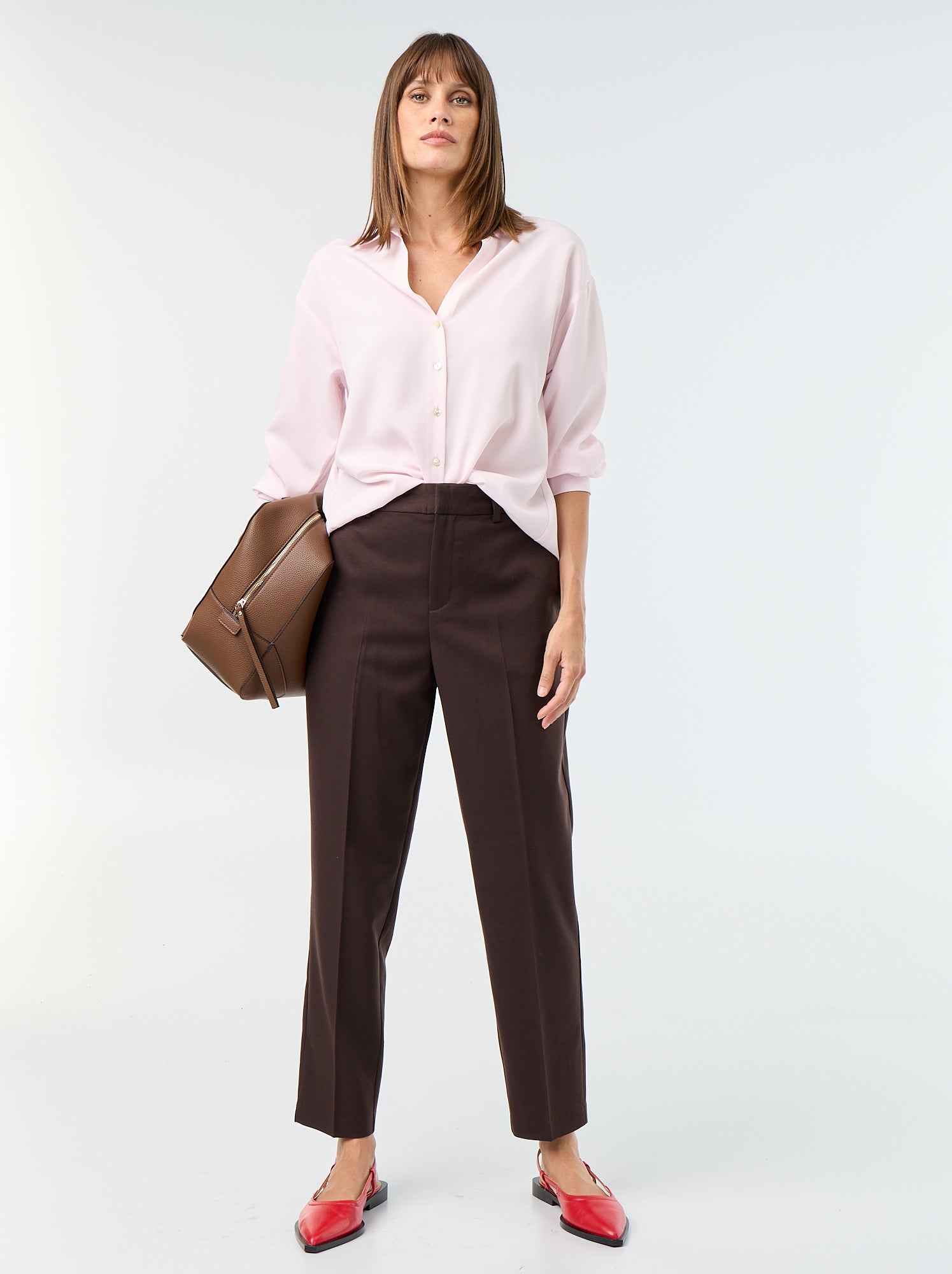 Pantalon en toile lourde à coupe cigarette pour femme - Marron