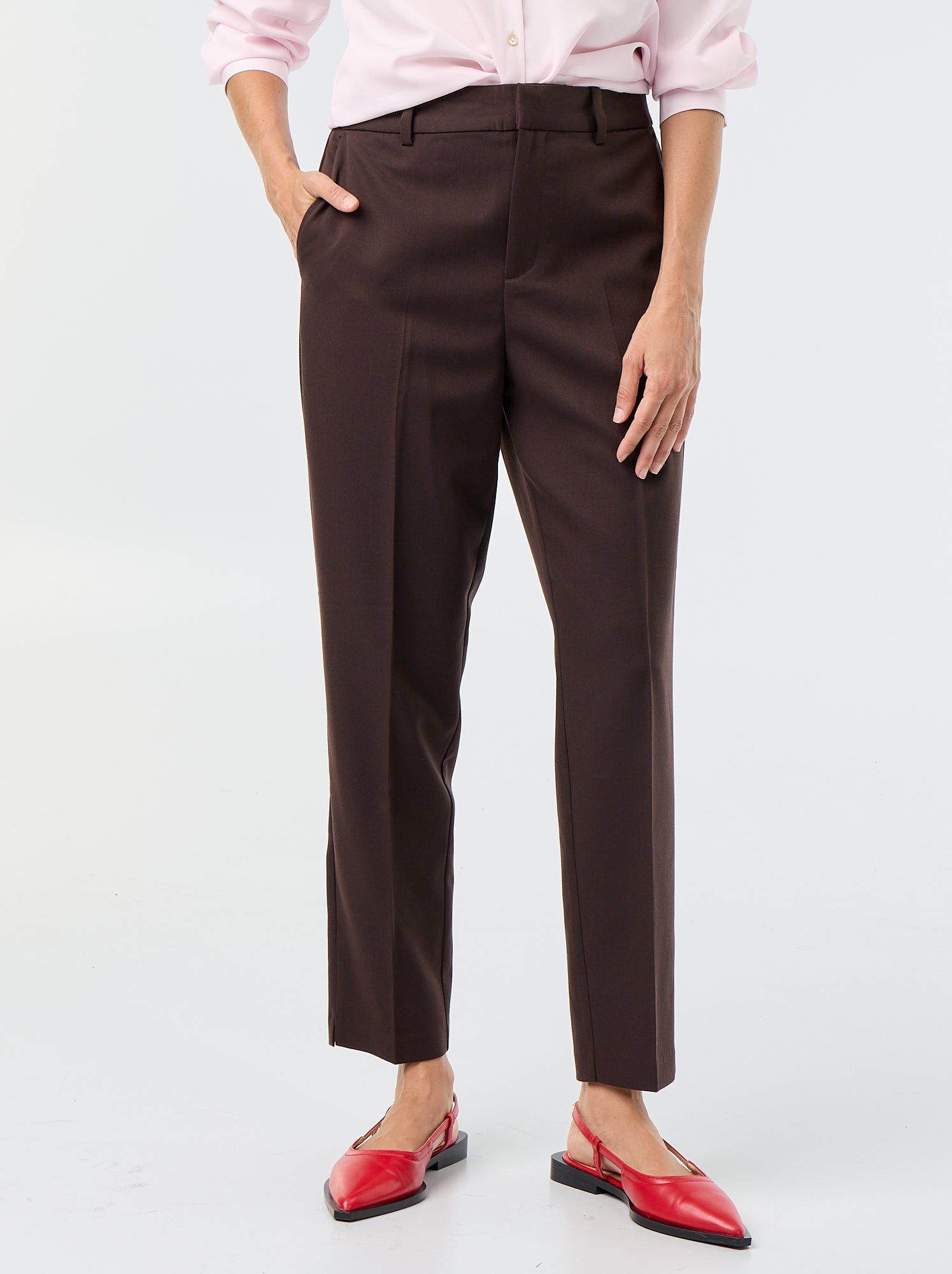 Pantalon en toile lourde à coupe cigarette pour femme - Marron