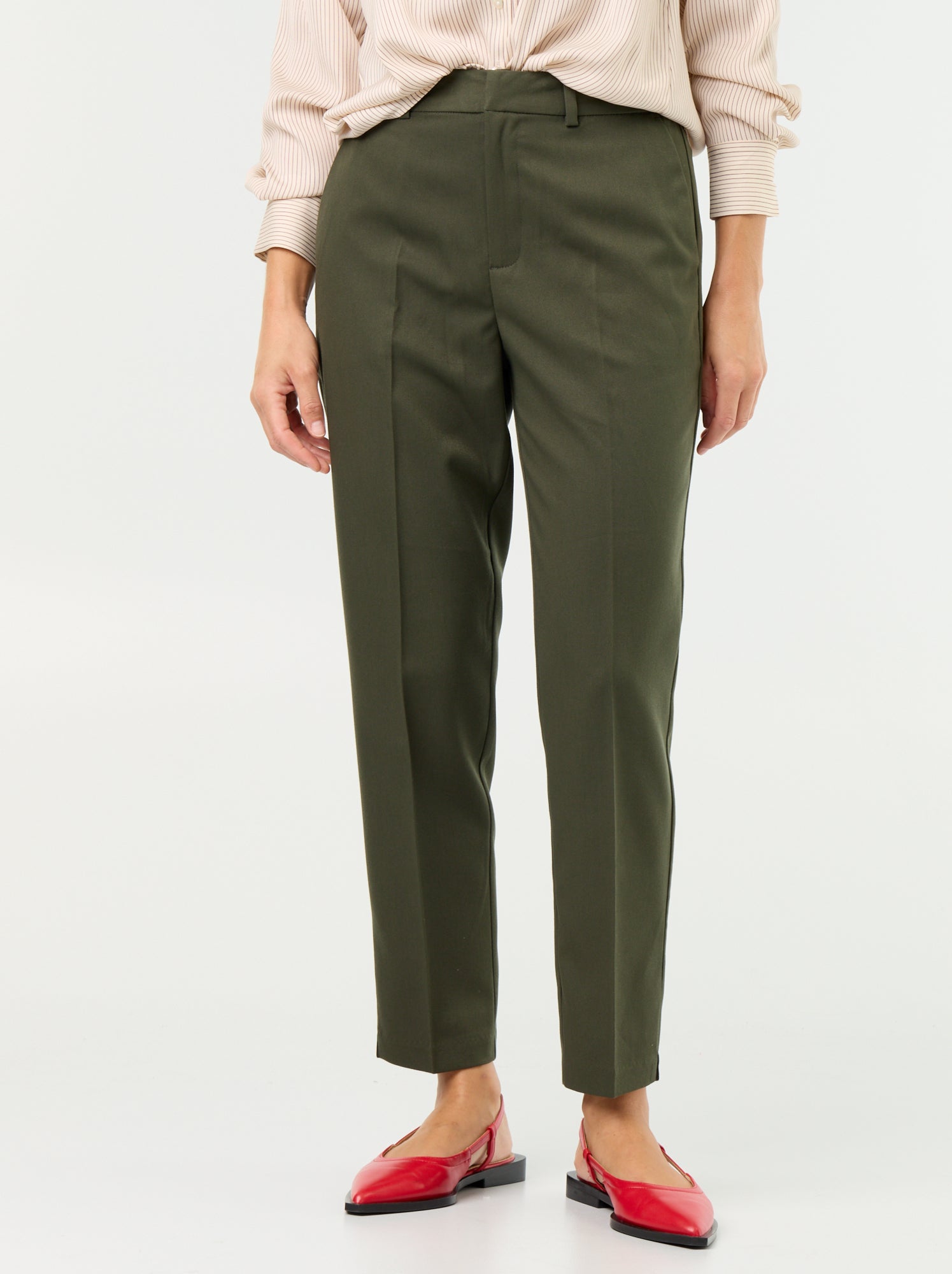 Pantalon en toile lourde à coupe cigarette pour femme - Vert