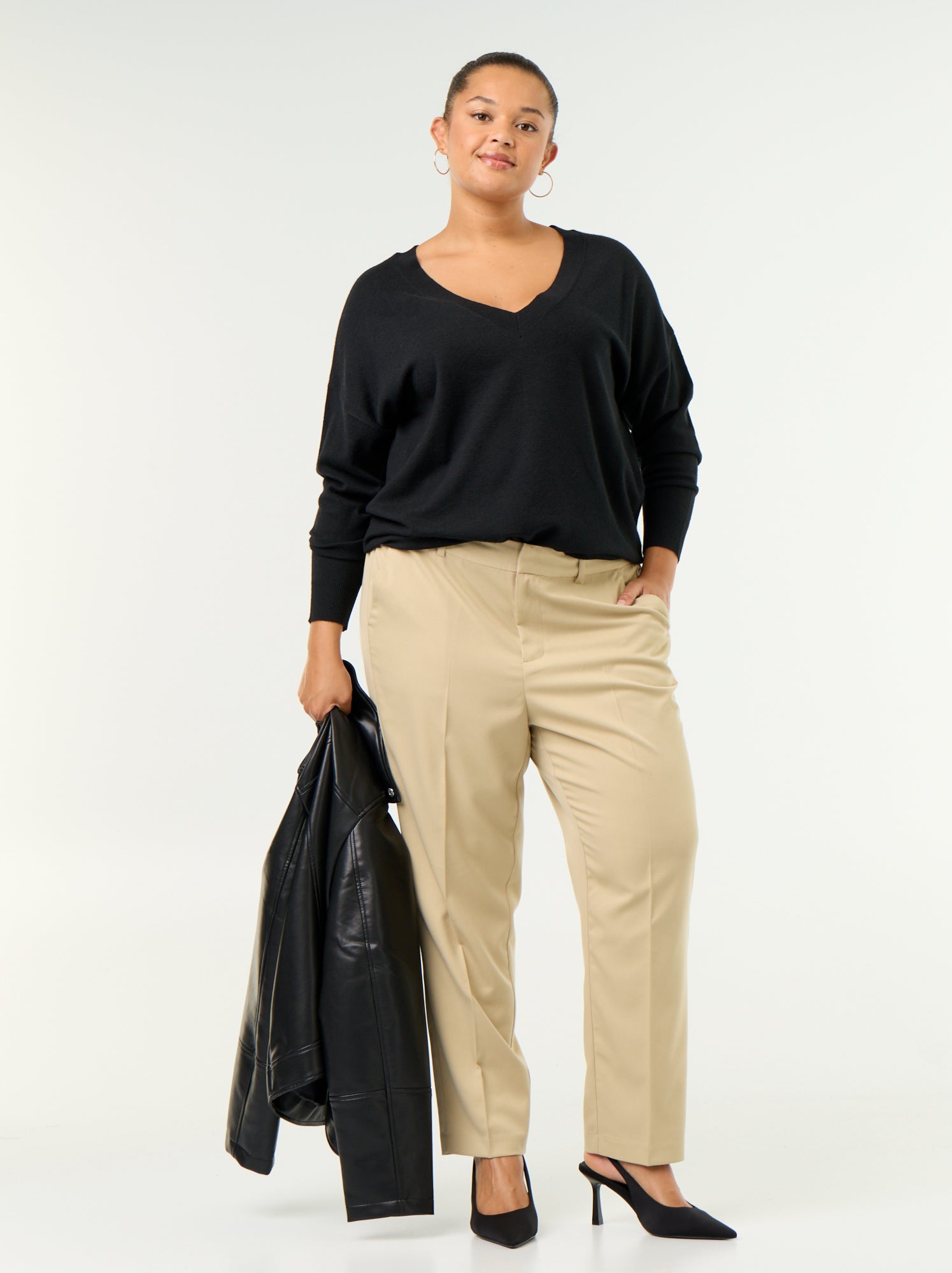 Pantalon cigarette uni - Beige