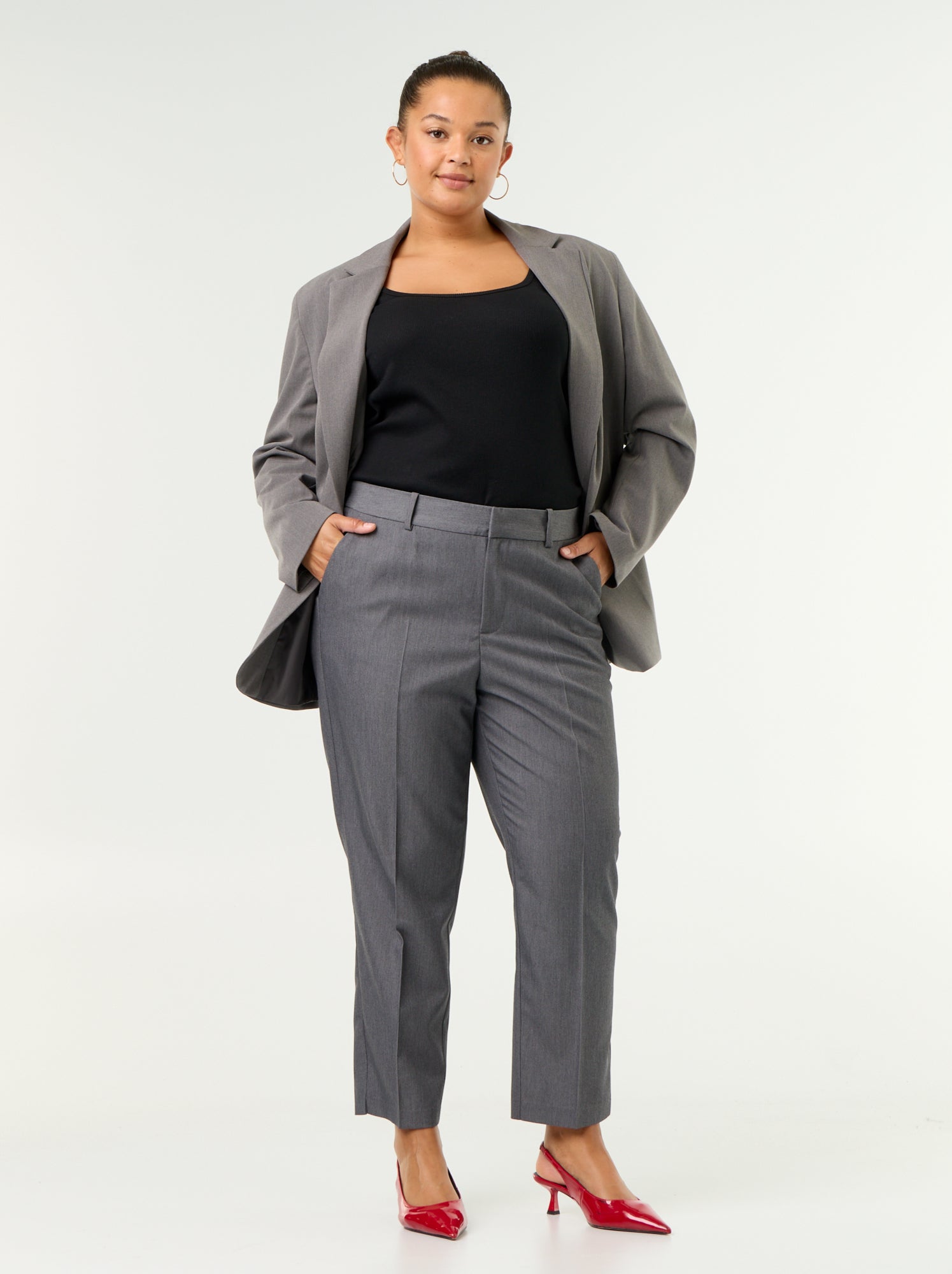 Pantalon cigarette uni - Gris