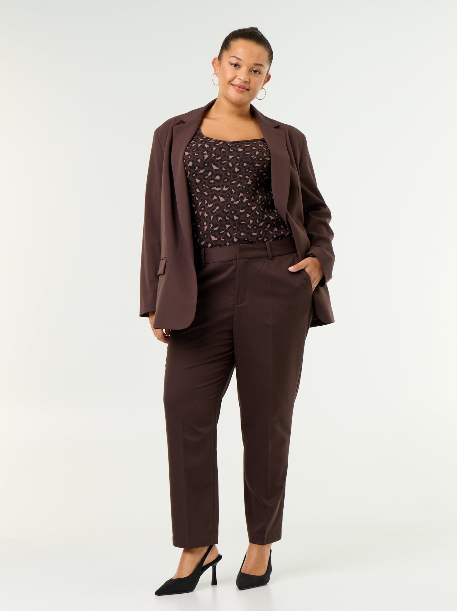 Pantalon cigarette uni - Marron