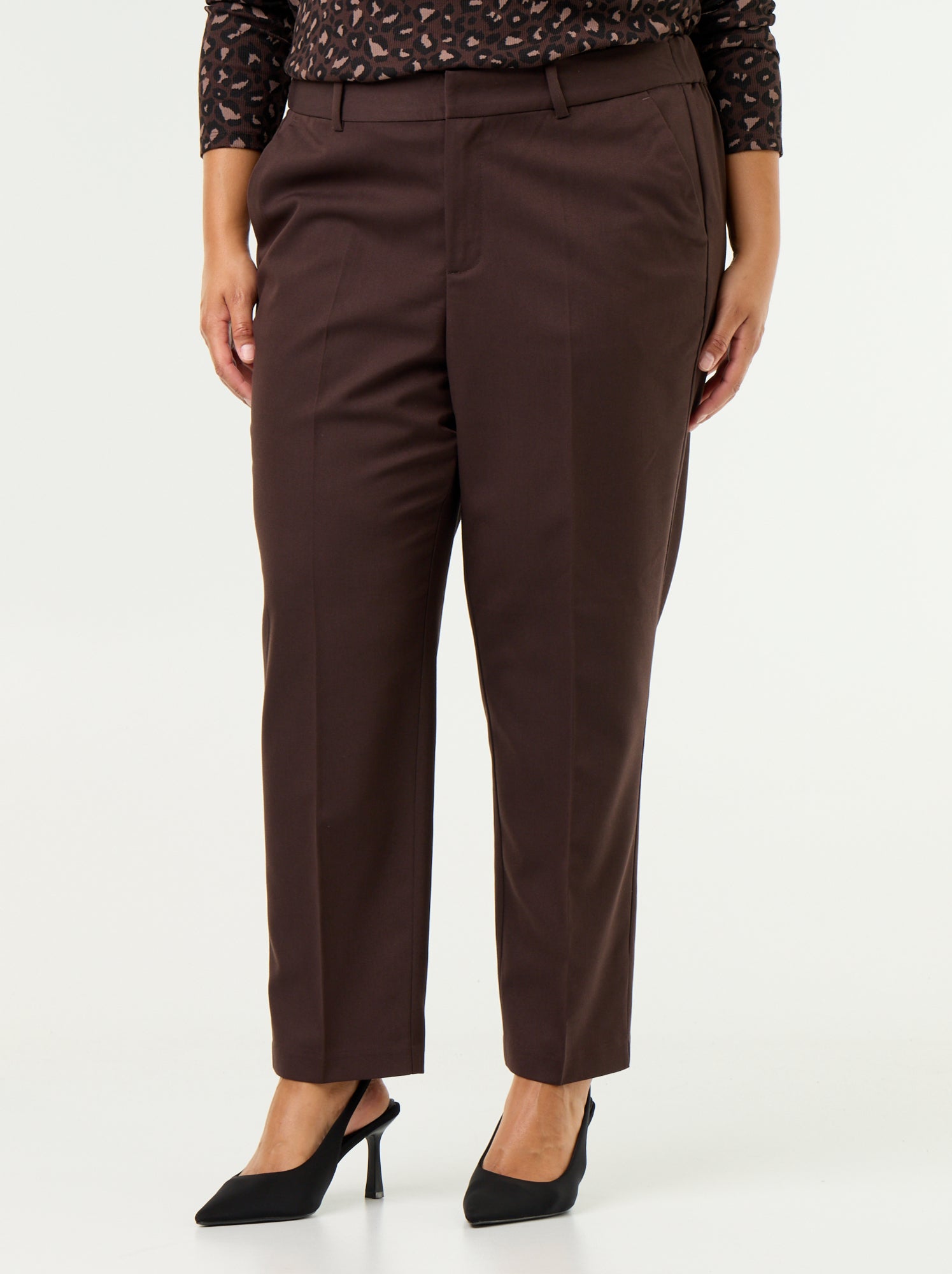 Pantalon cigarette uni - Marron