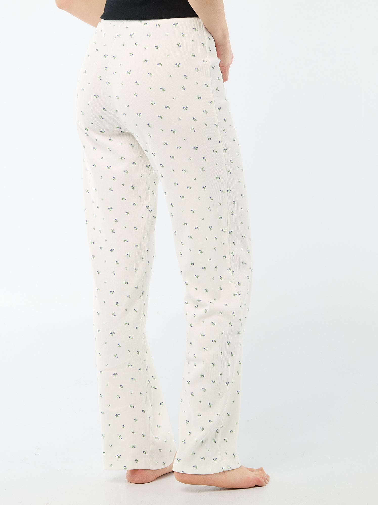 Pantalon côtelé de nuit all-over 'fleur' - Blanc