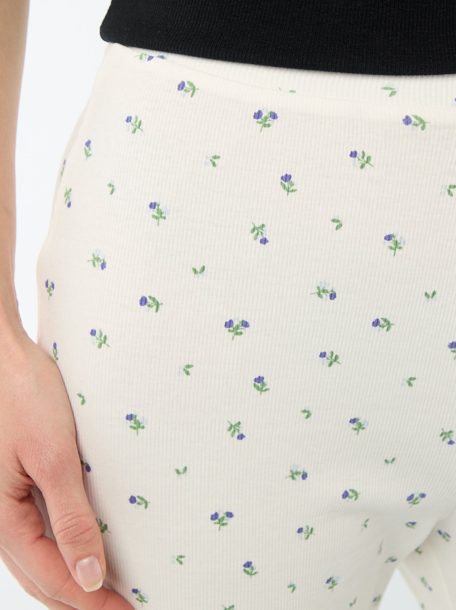 Pantalon côtelé de nuit all-over 'fleur' - Blanc