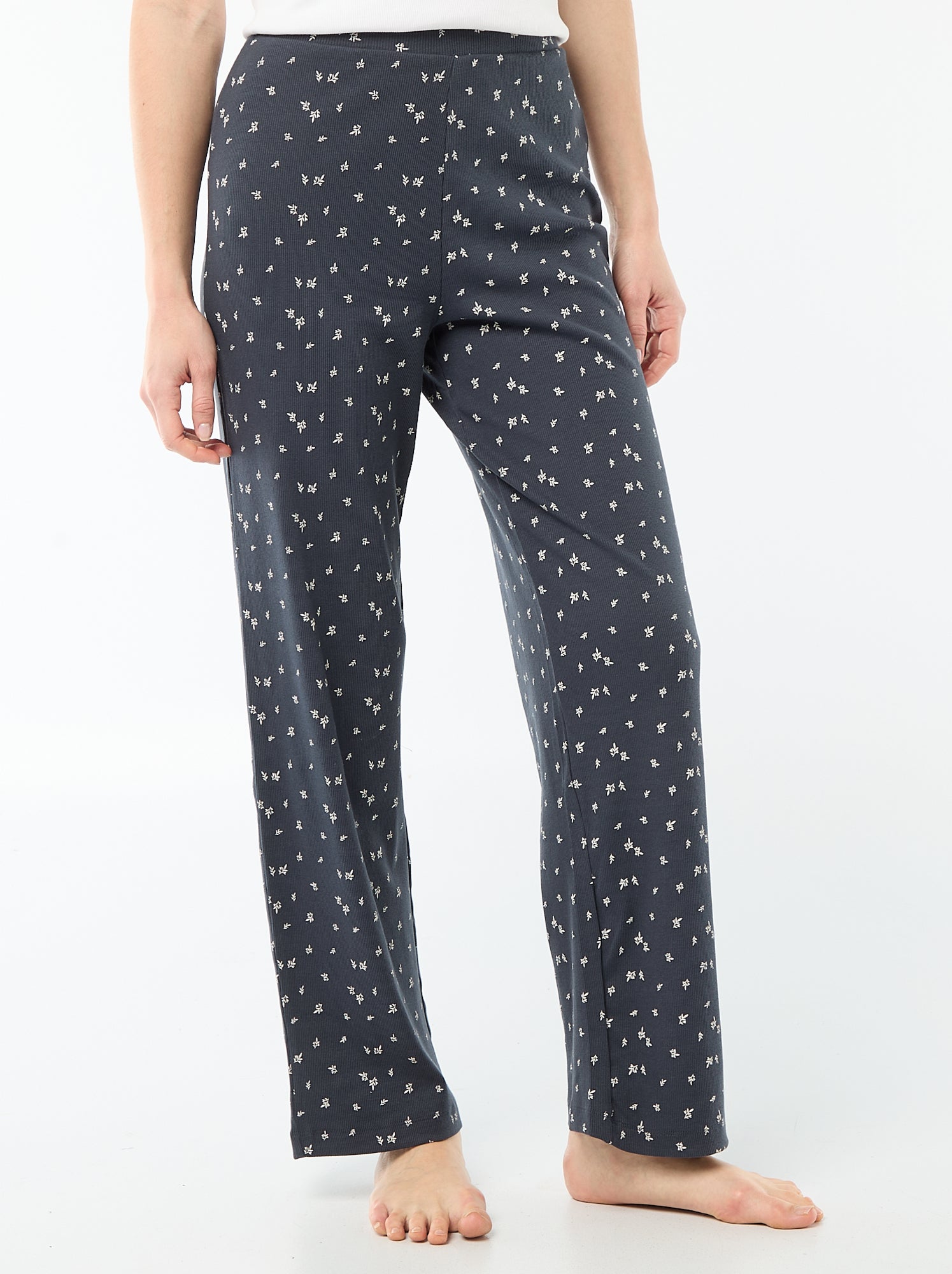 Pantalon côtelé de nuit all-over 'fleur' - Bleu